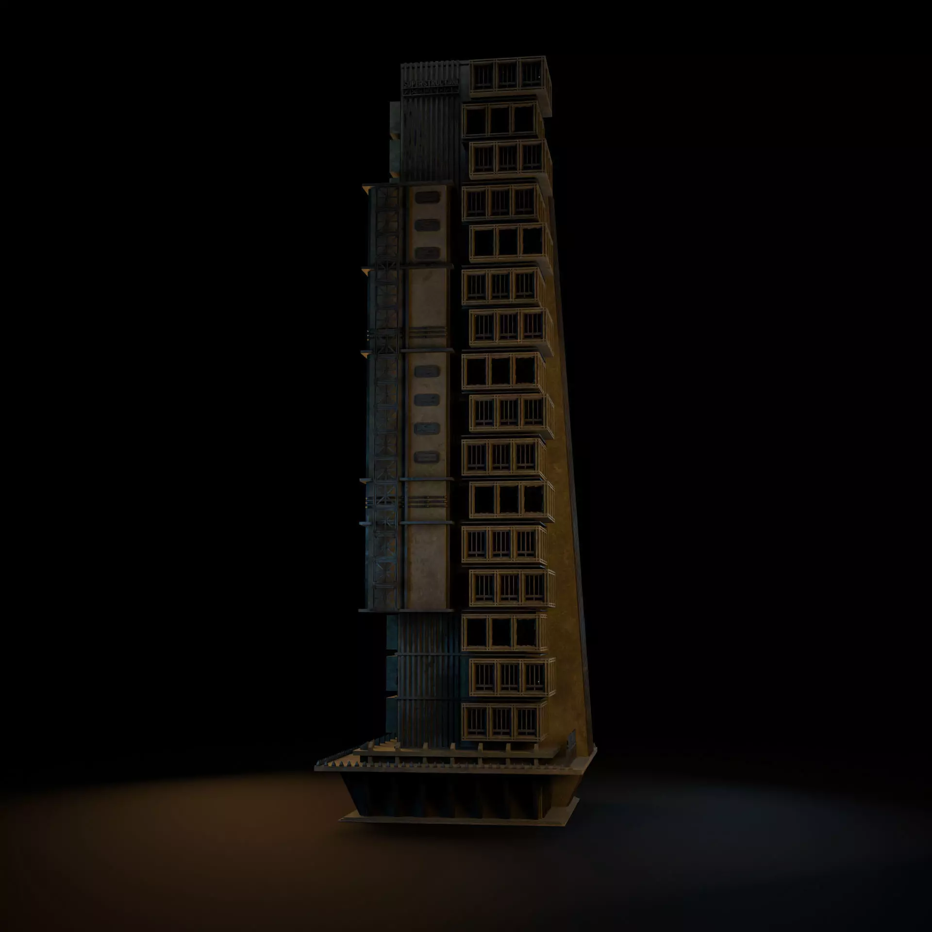 DYSTOPIAN BRUTALIST BUILDING SCIFI 04 Low-poly 3D model_6