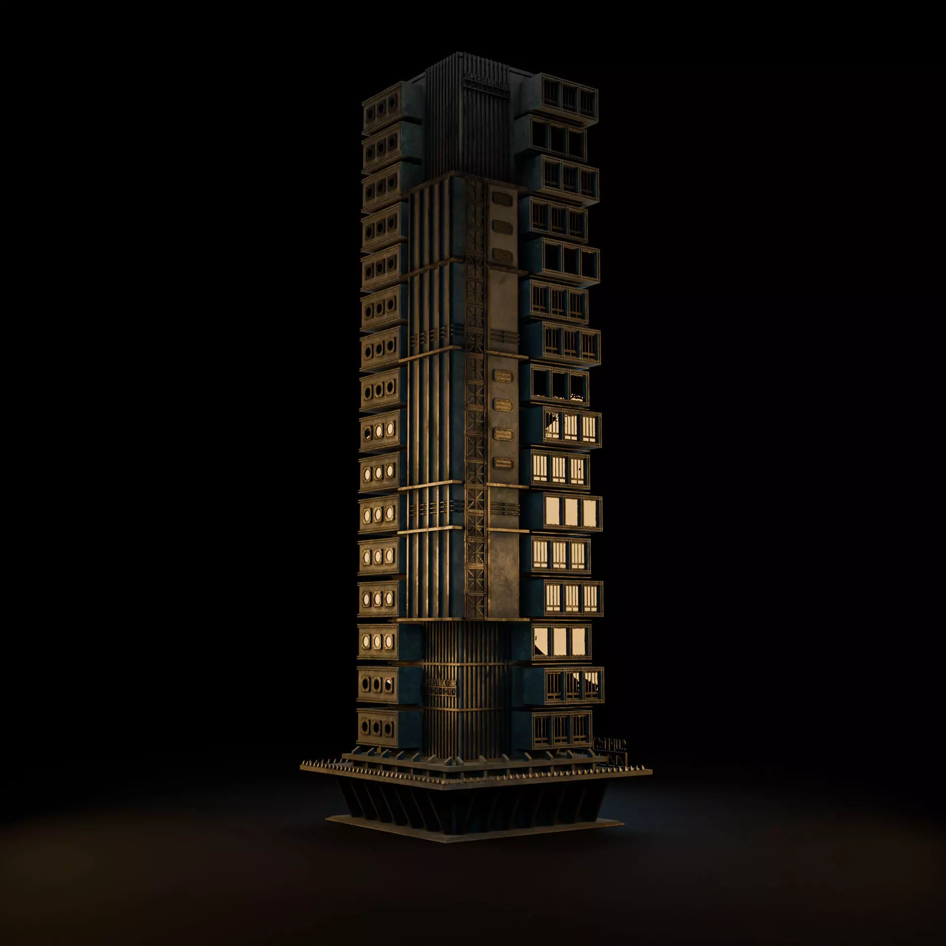 DYSTOPIAN BRUTALIST BUILDING SCIFI 04 Low-poly 3D model_5