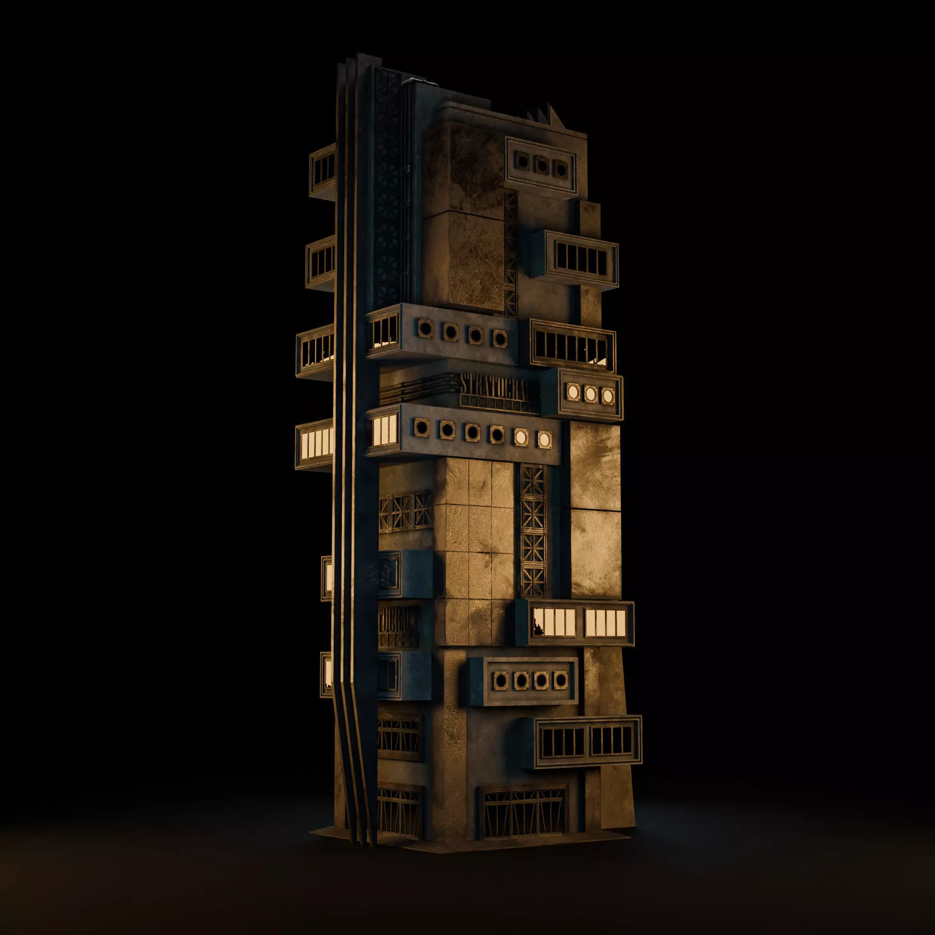 DYSTOPIAN BRUTALIST BUILDING SCIFI 05 Low-poly 3D model_5