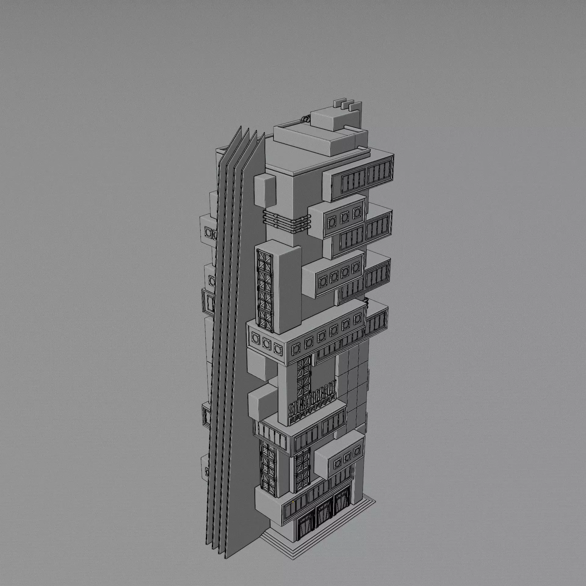 DYSTOPIAN BRUTALIST BUILDING SCIFI 05 Low-poly 3D model_14