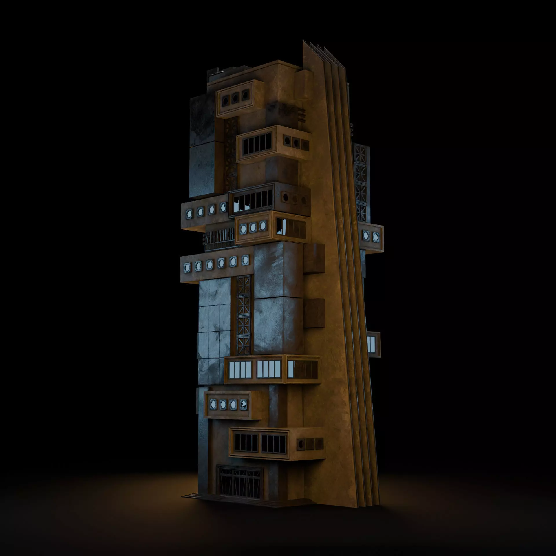 DYSTOPIAN BRUTALIST BUILDING SCIFI 05 Low-poly 3D model_7