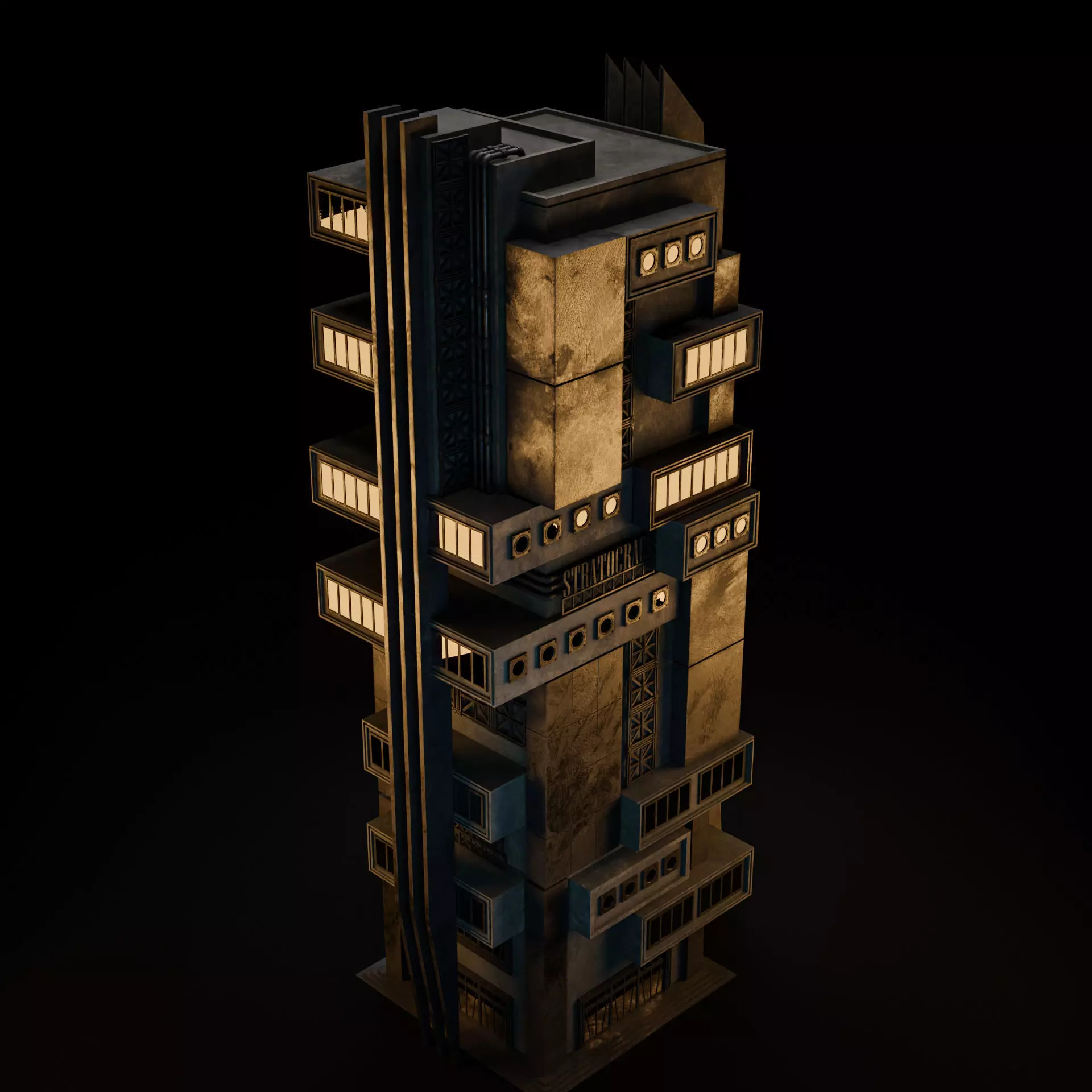 DYSTOPIAN BRUTALIST BUILDING SCIFI 05 Low-poly 3D model_11