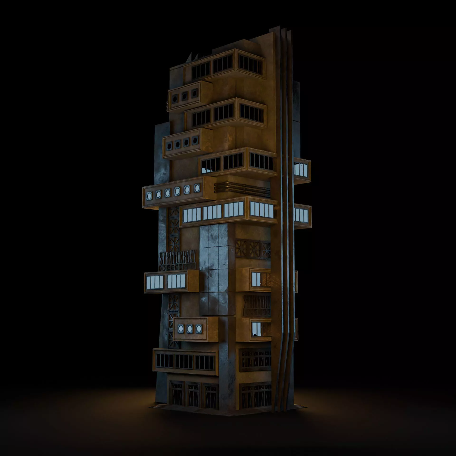 DYSTOPIAN BRUTALIST BUILDING SCIFI 05 Low-poly 3D model_3