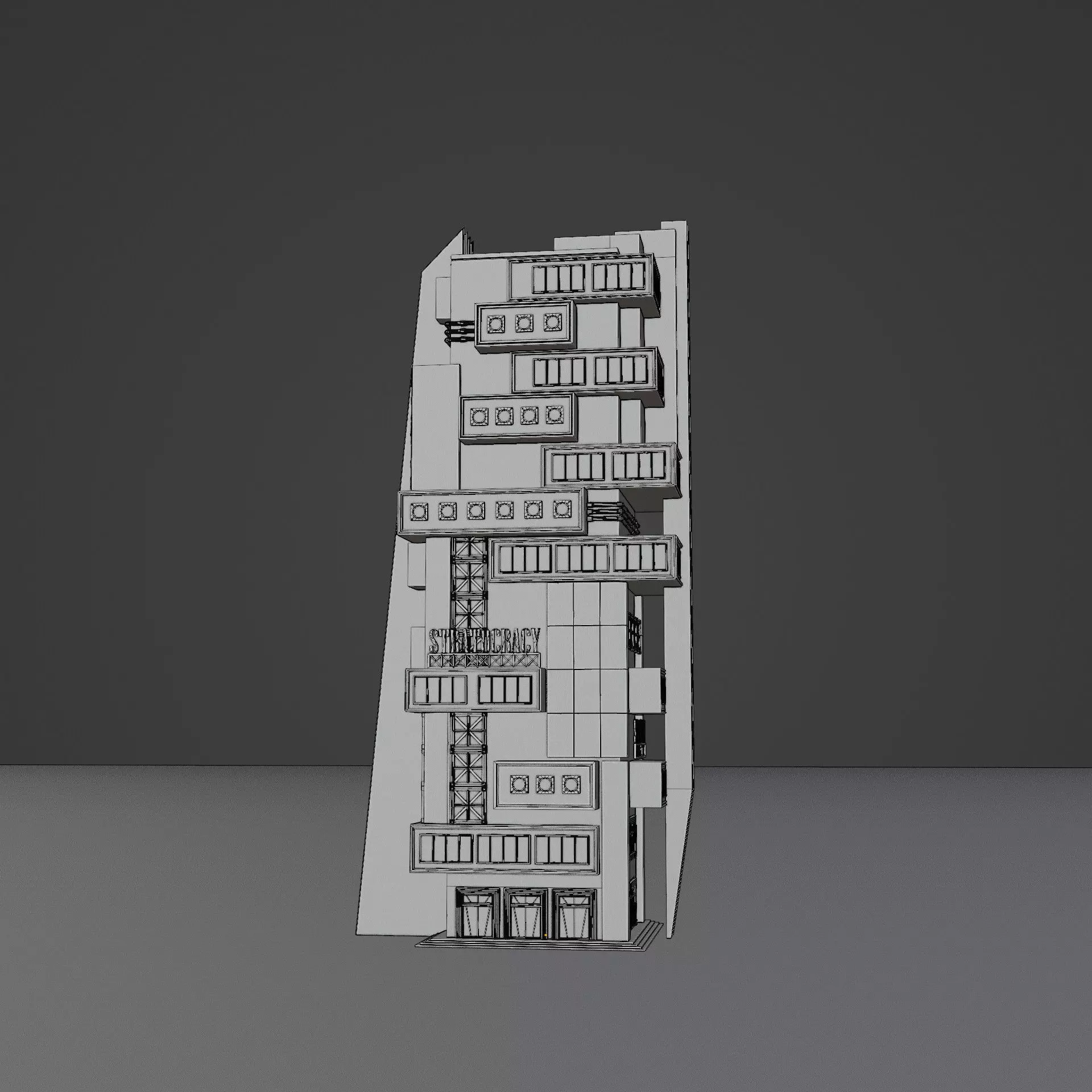 DYSTOPIAN BRUTALIST BUILDING SCIFI 05 Low-poly 3D model_12