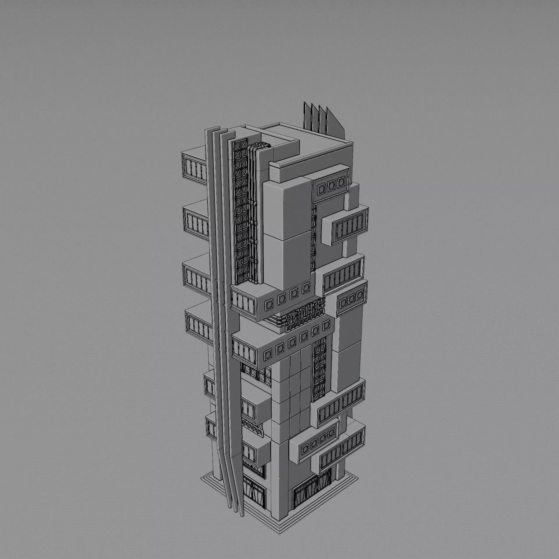DYSTOPIAN BRUTALIST BUILDING SCIFI 05 Low-poly 3D model_15