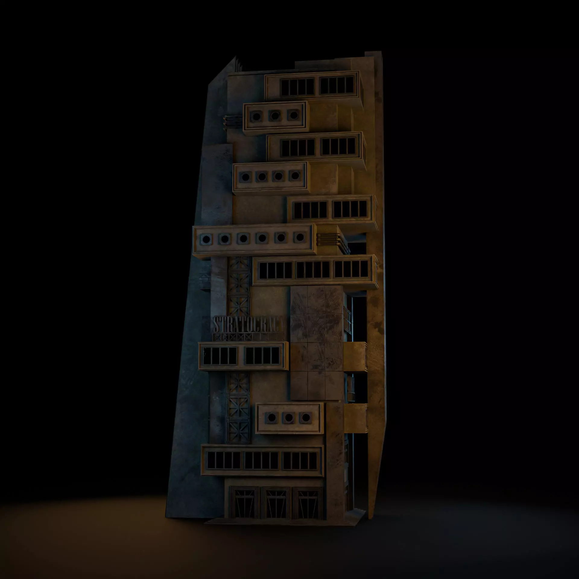 DYSTOPIAN BRUTALIST BUILDING SCIFI 05 Low-poly 3D model_2