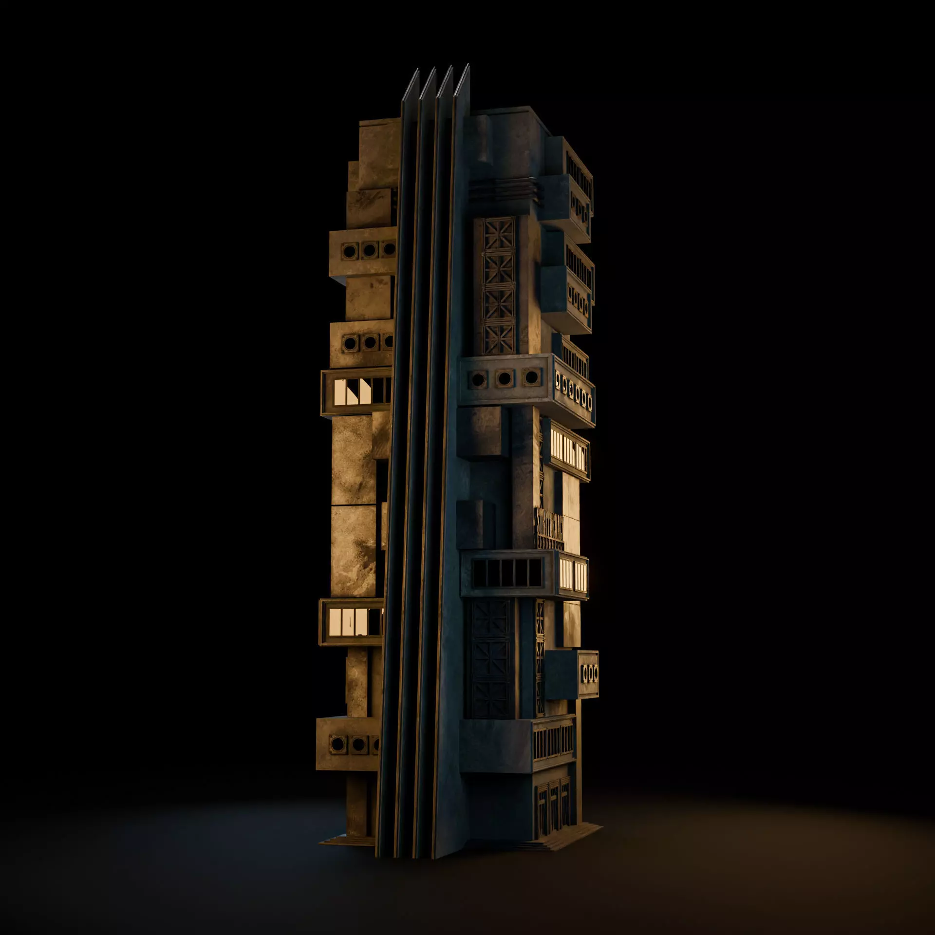 DYSTOPIAN BRUTALIST BUILDING SCIFI 05 Low-poly 3D model_8