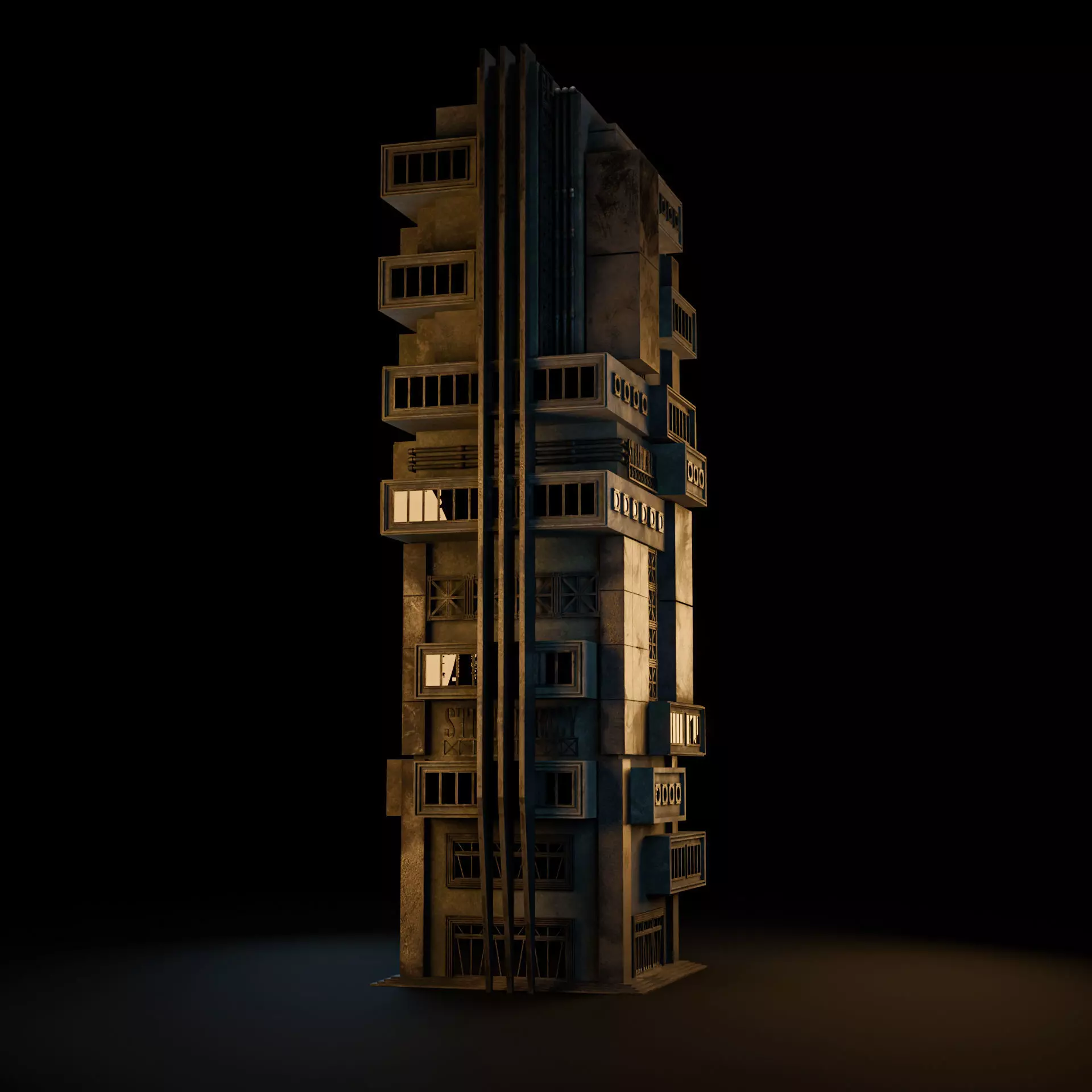 DYSTOPIAN BRUTALIST BUILDING SCIFI 05 Low-poly 3D model_4