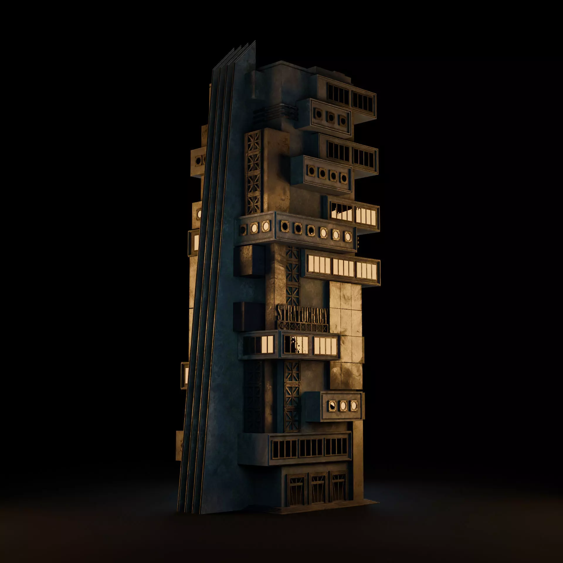 DYSTOPIAN BRUTALIST BUILDING SCIFI 05 Low-poly 3D model_9