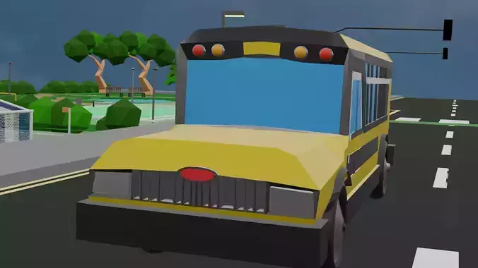 stylized low poly school bus