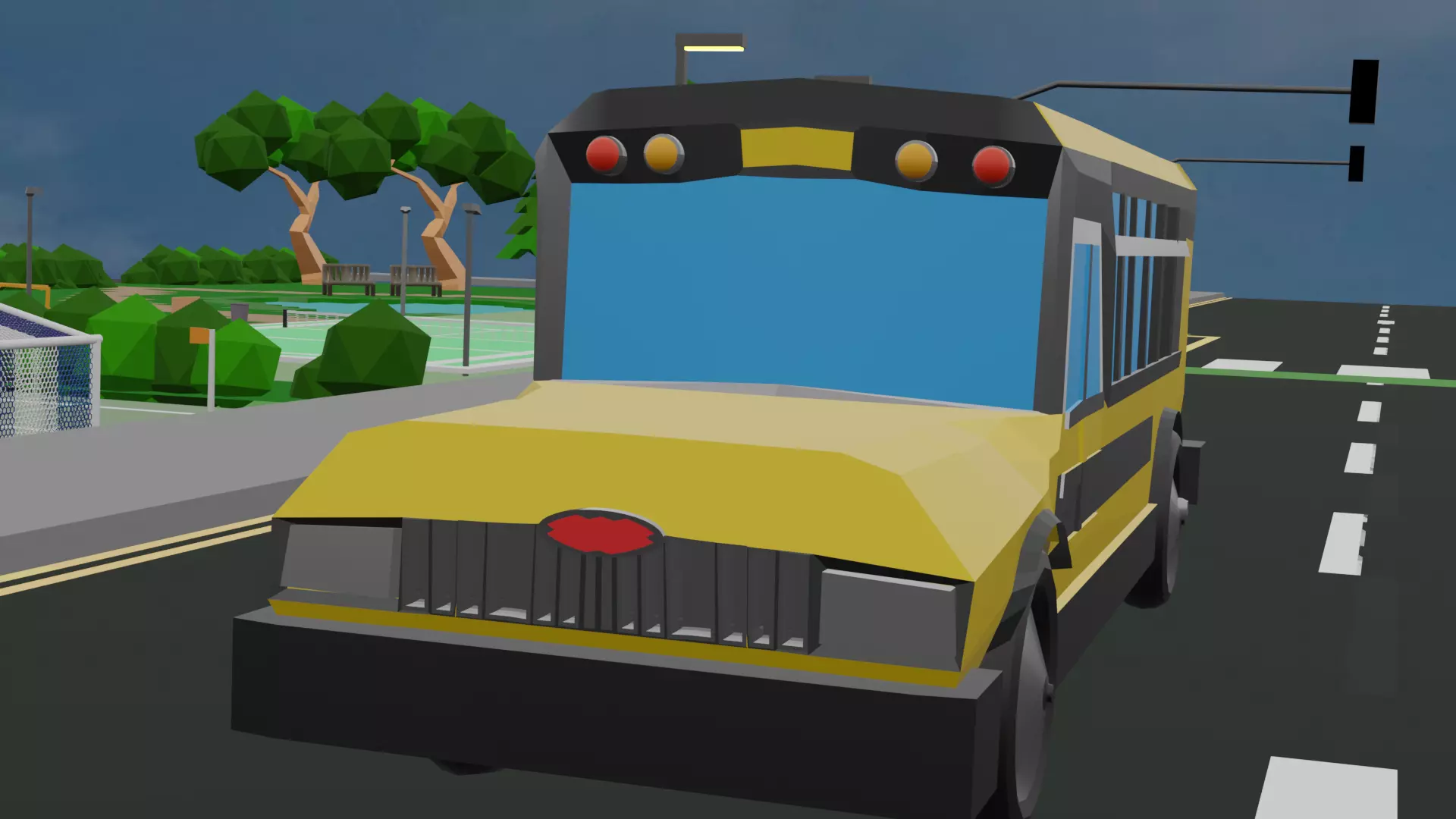 stylized low poly school bus Low-poly 3D model_0