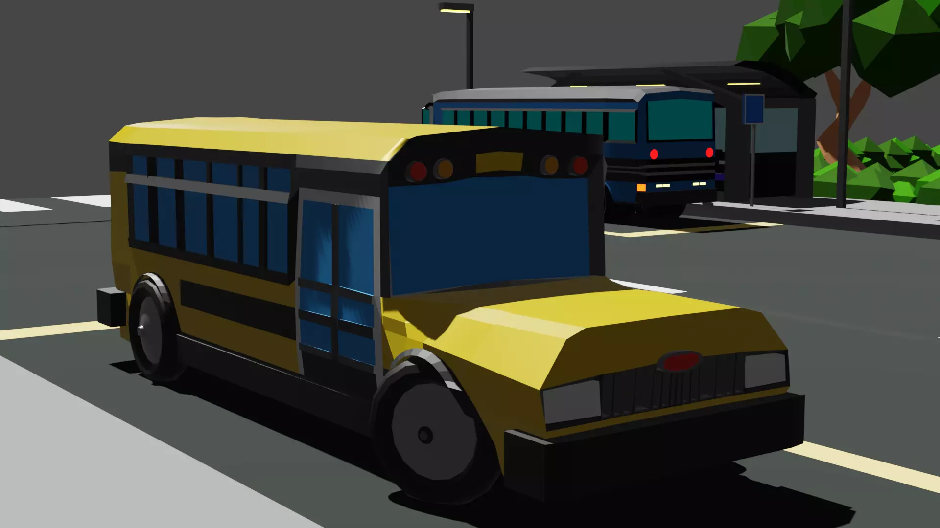 stylized low poly school bus Low-poly 3D model_1