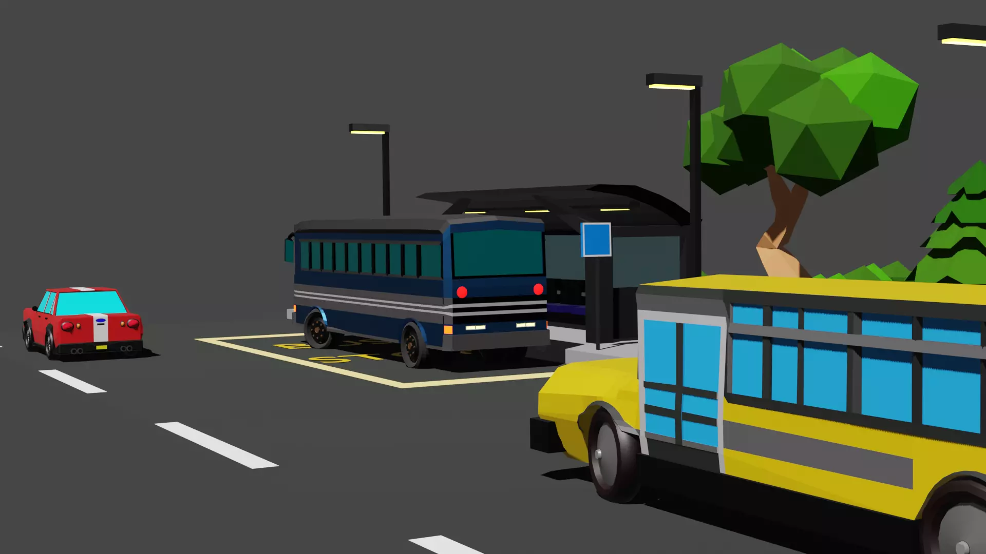 stylized low poly school bus Low-poly 3D model_2