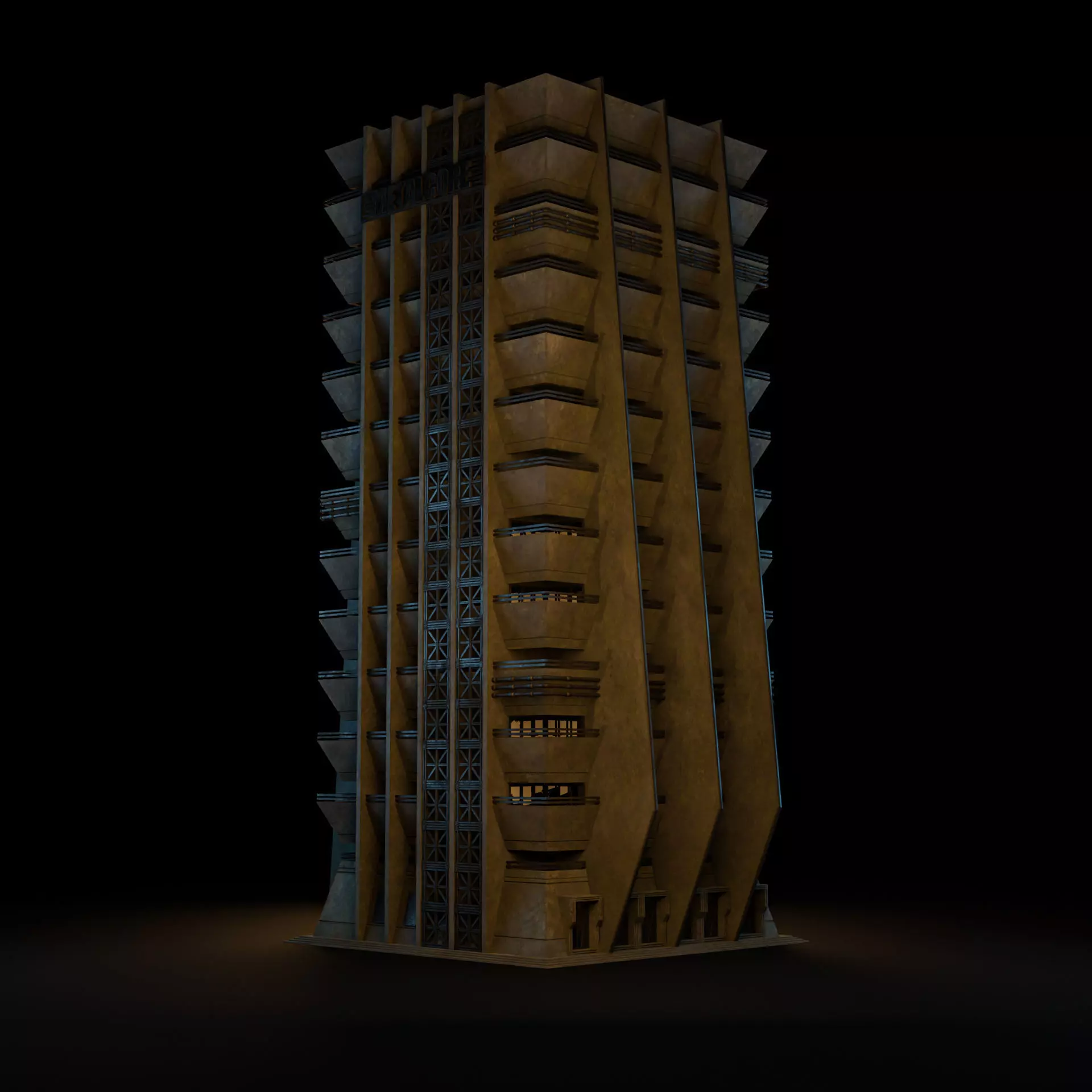 DYSTOPIAN BRUTALIST BUILDING SCIFI 06 Low-poly 3D model_3
