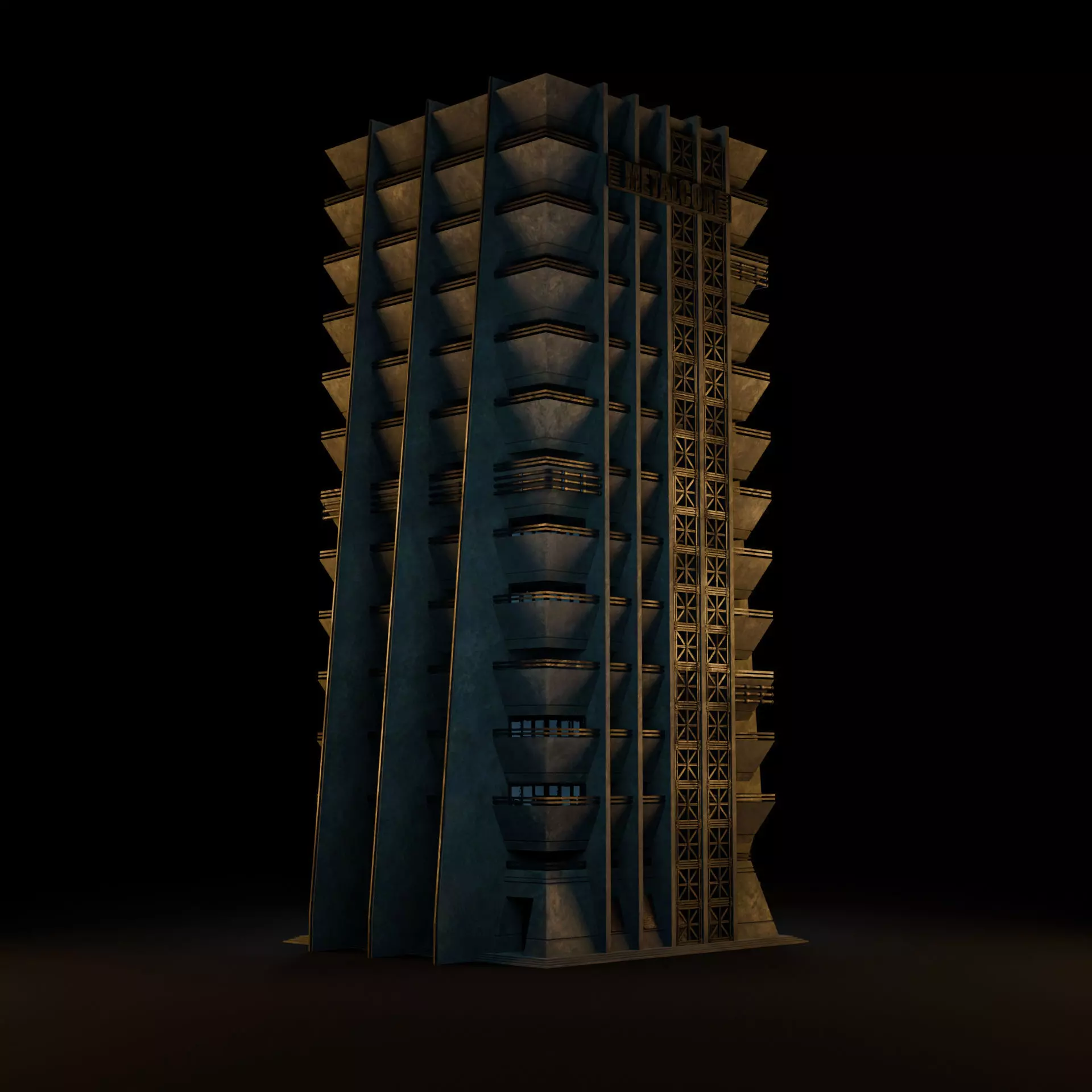 DYSTOPIAN BRUTALIST BUILDING SCIFI 06 Low-poly 3D model_9