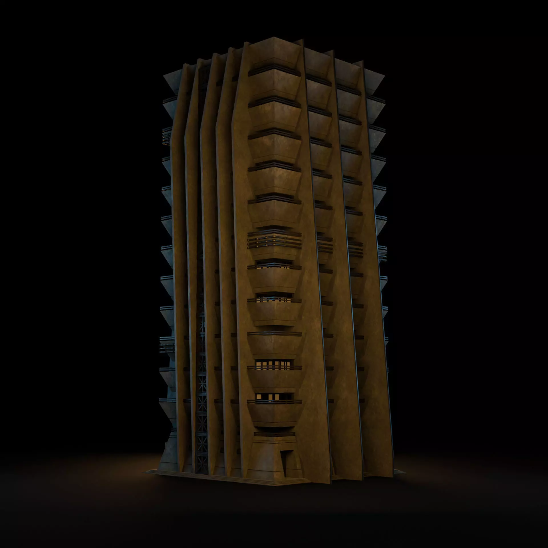DYSTOPIAN BRUTALIST BUILDING SCIFI 06 Low-poly 3D model_7