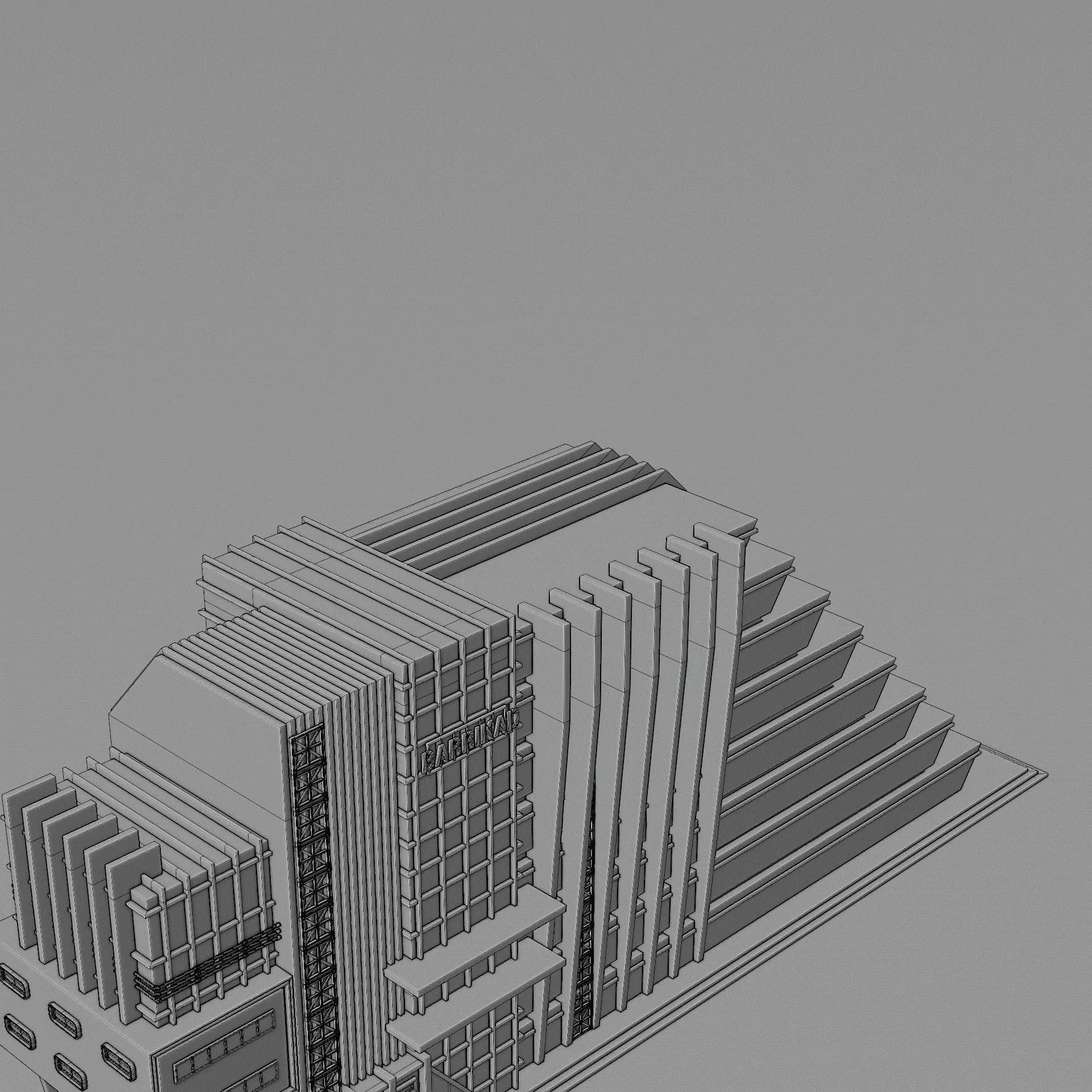 DYSTOPIAN BRUTALIST BUILDING SCIFI 07 Low-poly 3D model_14