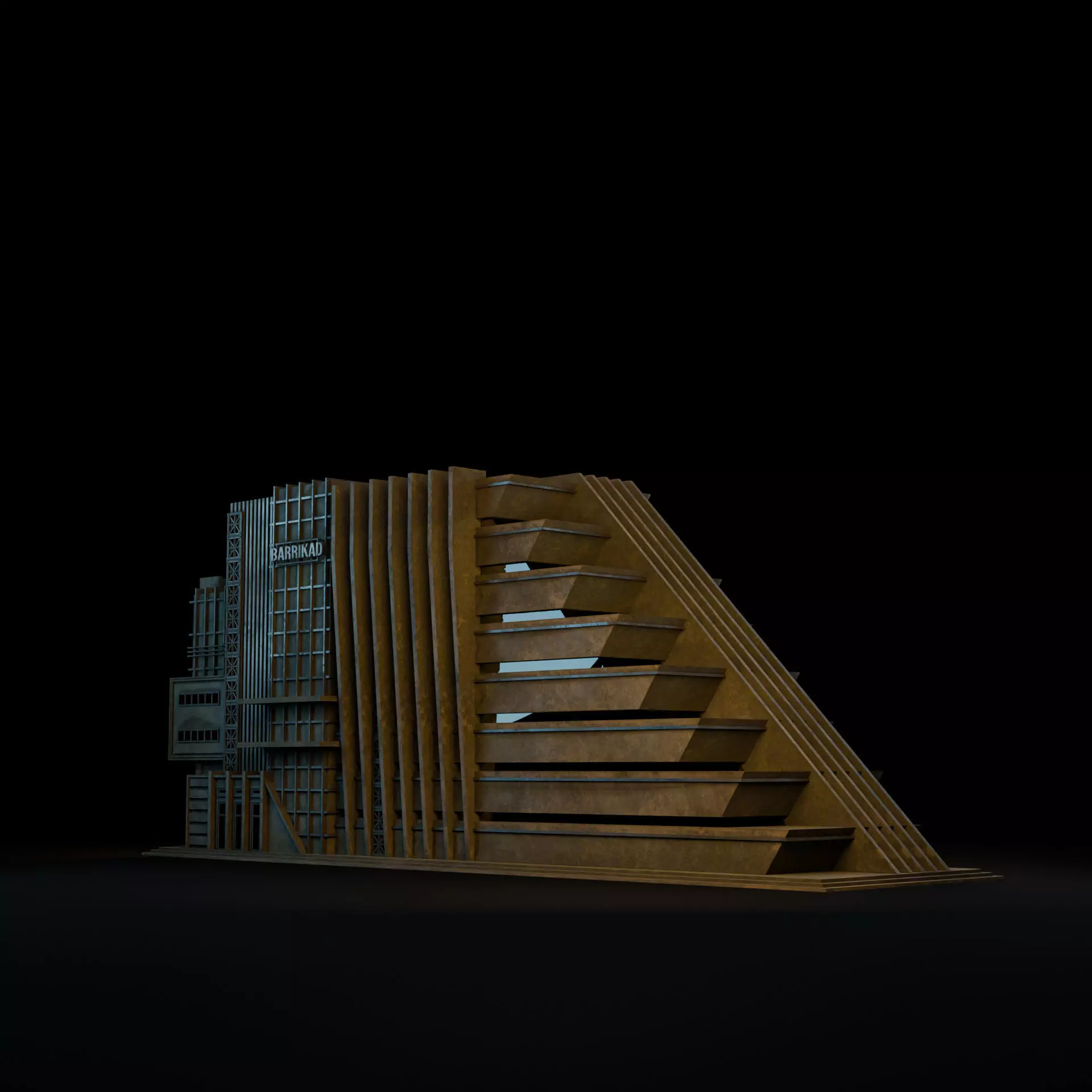 DYSTOPIAN BRUTALIST BUILDING SCIFI 07 Low-poly 3D model_3
