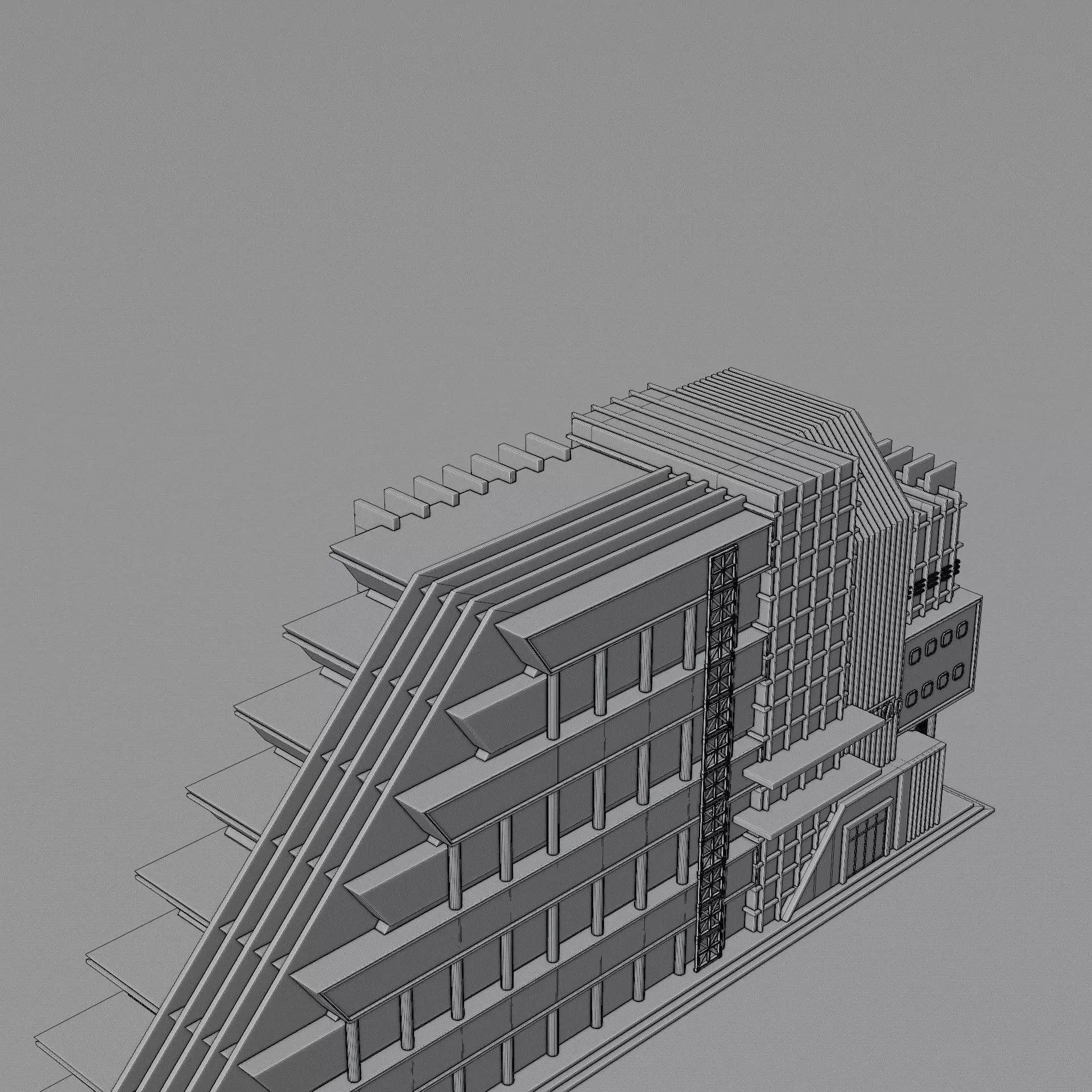 DYSTOPIAN BRUTALIST BUILDING SCIFI 07 Low-poly 3D model_15