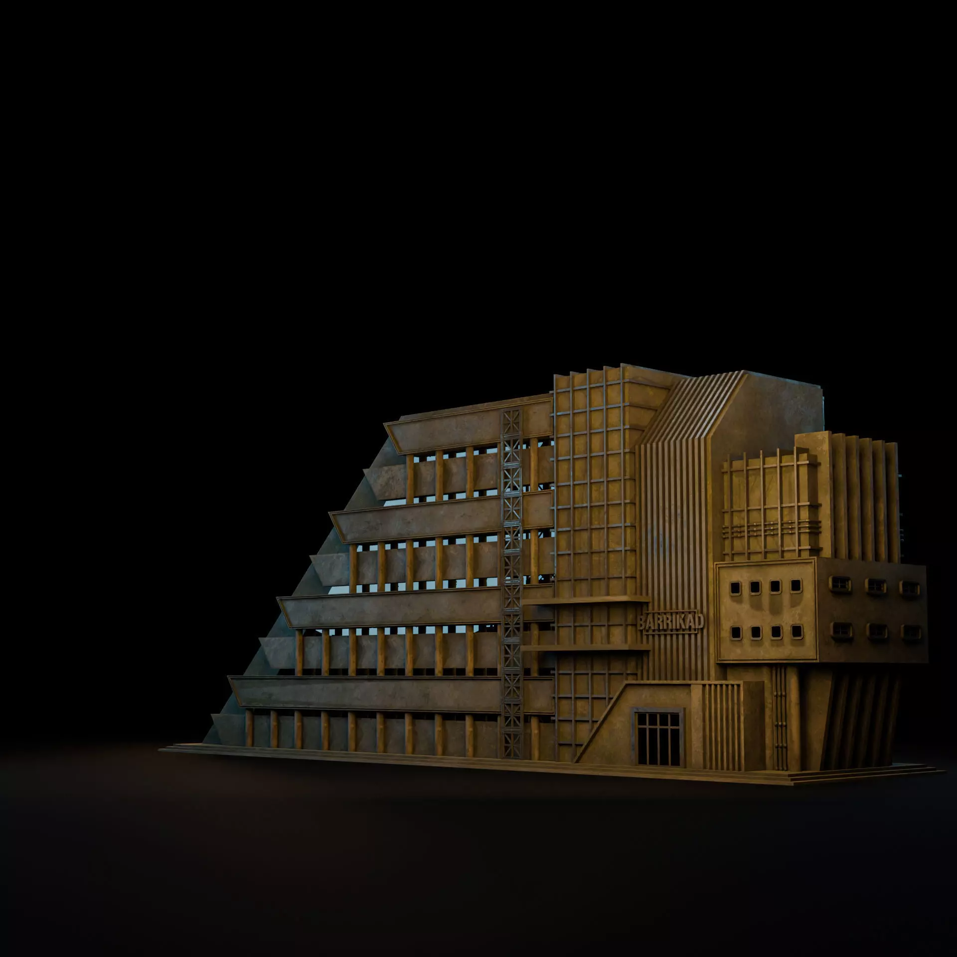 DYSTOPIAN BRUTALIST BUILDING SCIFI 07 Low-poly 3D model_7