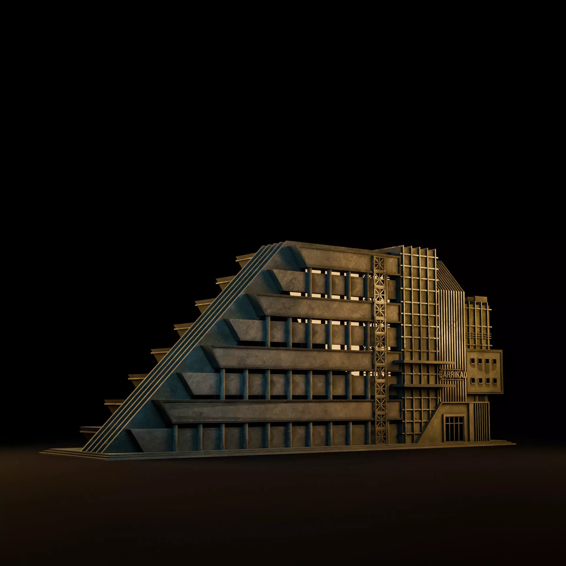 DYSTOPIAN BRUTALIST BUILDING SCIFI 07 Low-poly 3D model_5