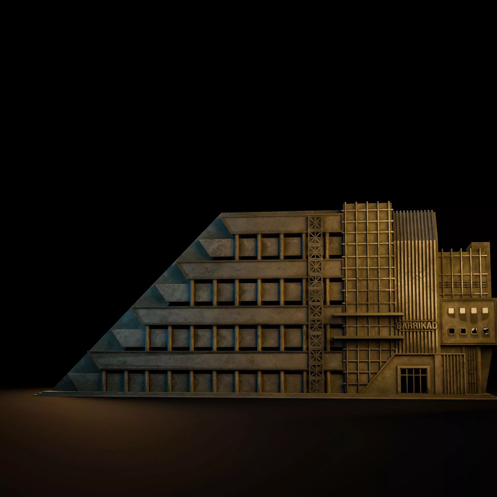 DYSTOPIAN BRUTALIST BUILDING SCIFI 07 Low-poly 3D model_6