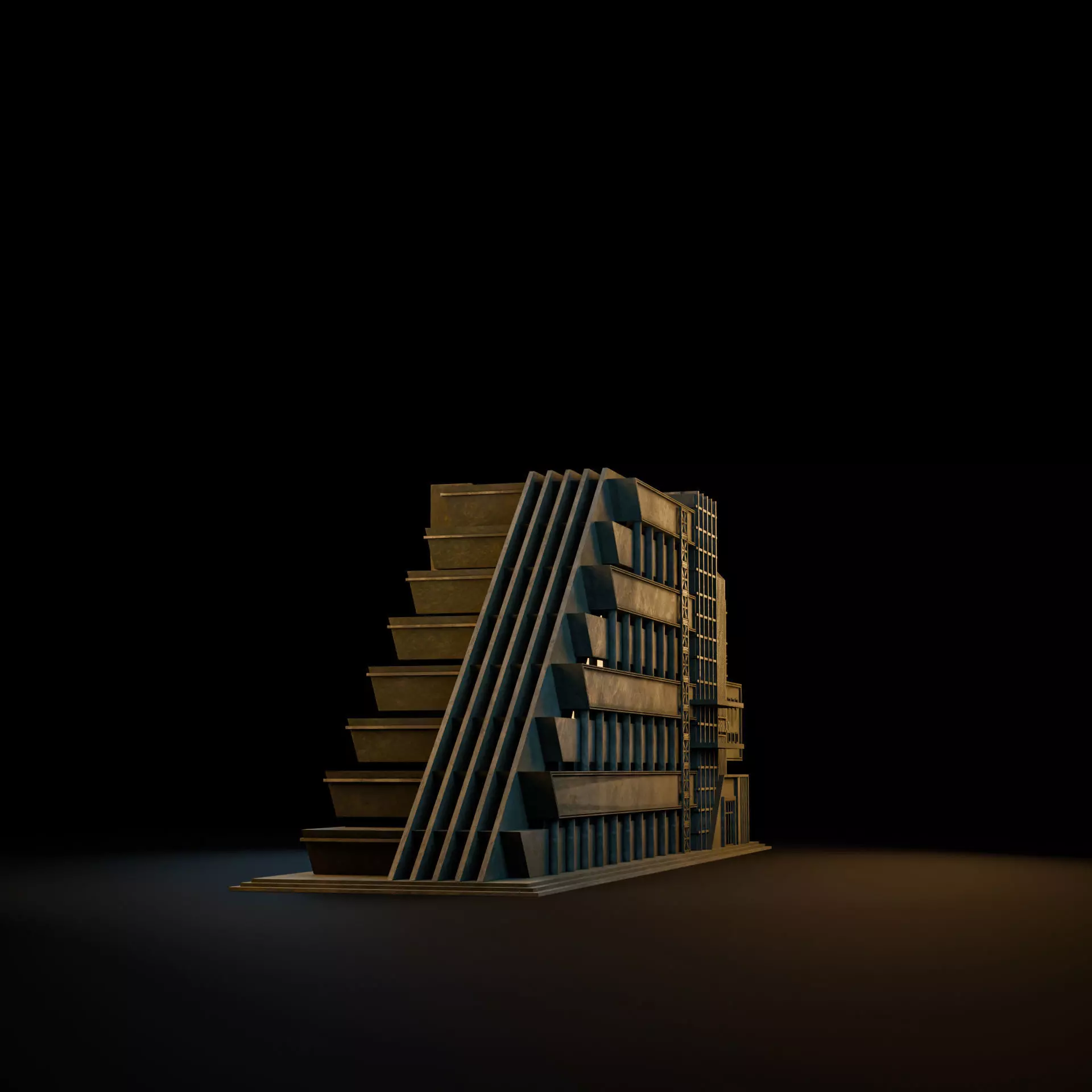 DYSTOPIAN BRUTALIST BUILDING SCIFI 07 Low-poly 3D model_4