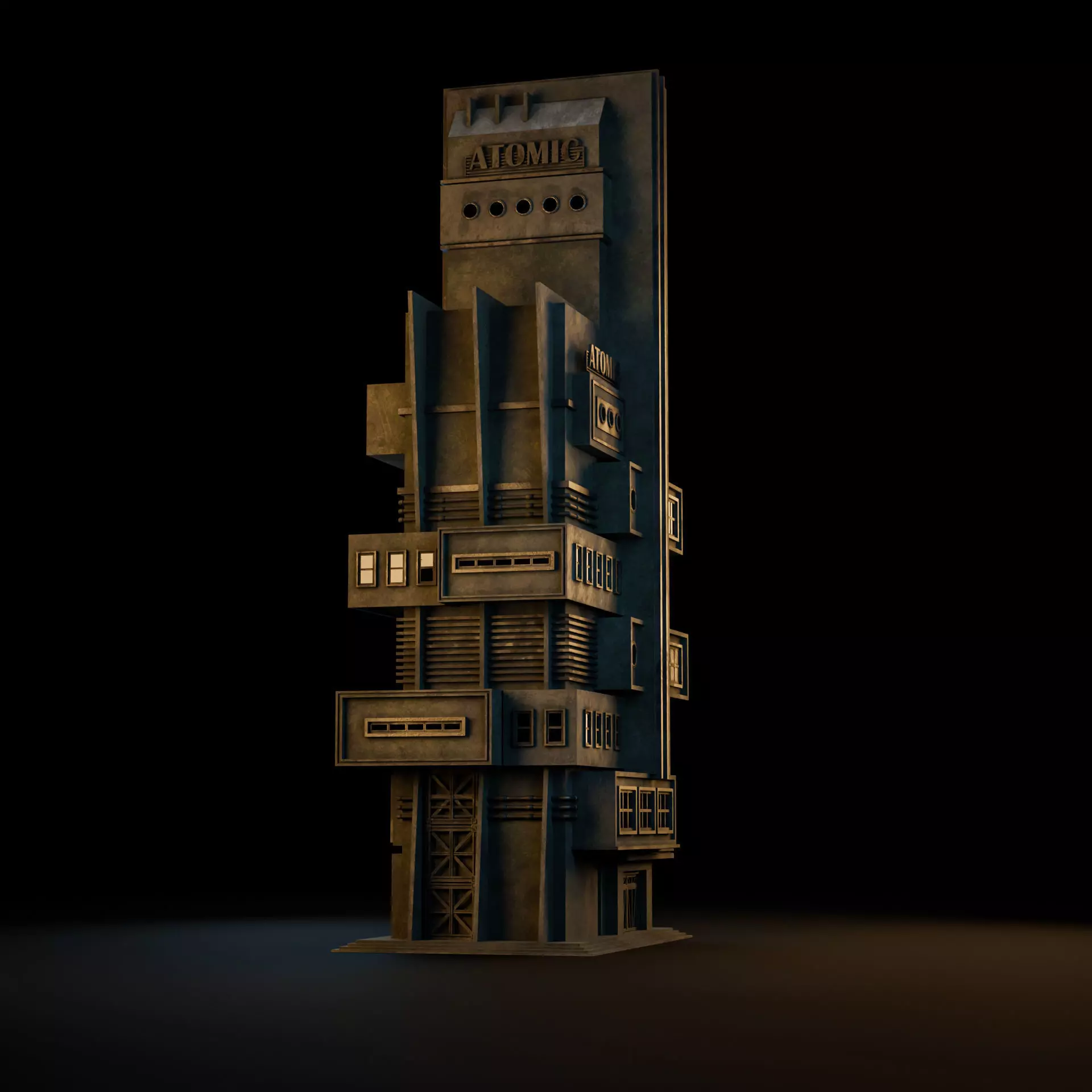 DYSTOPIAN BRUTALIST BUILDING SCIFI 08 Low-poly 3D model_4