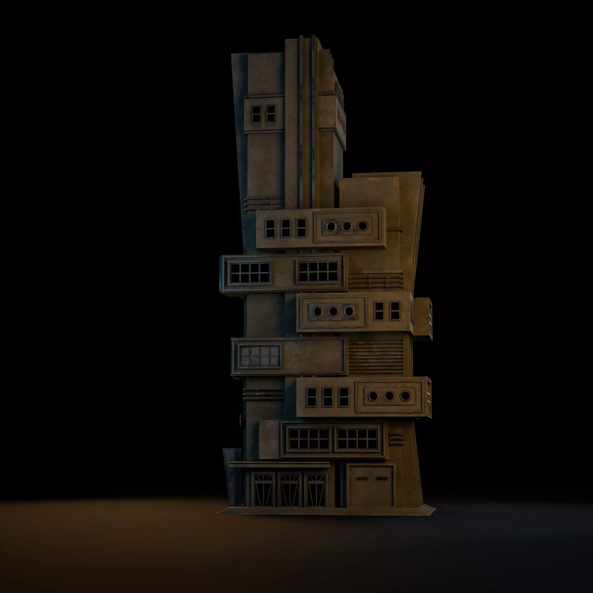 DYSTOPIAN BRUTALIST BUILDING SCIFI 08 Low-poly 3D model_2