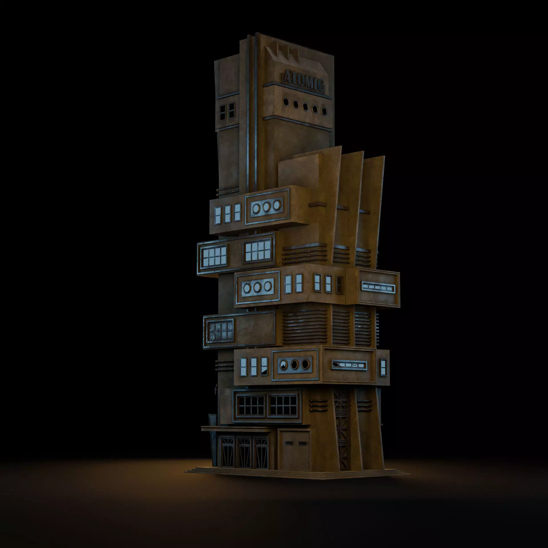 DYSTOPIAN BRUTALIST BUILDING SCIFI 08 Low-poly 3D model_3