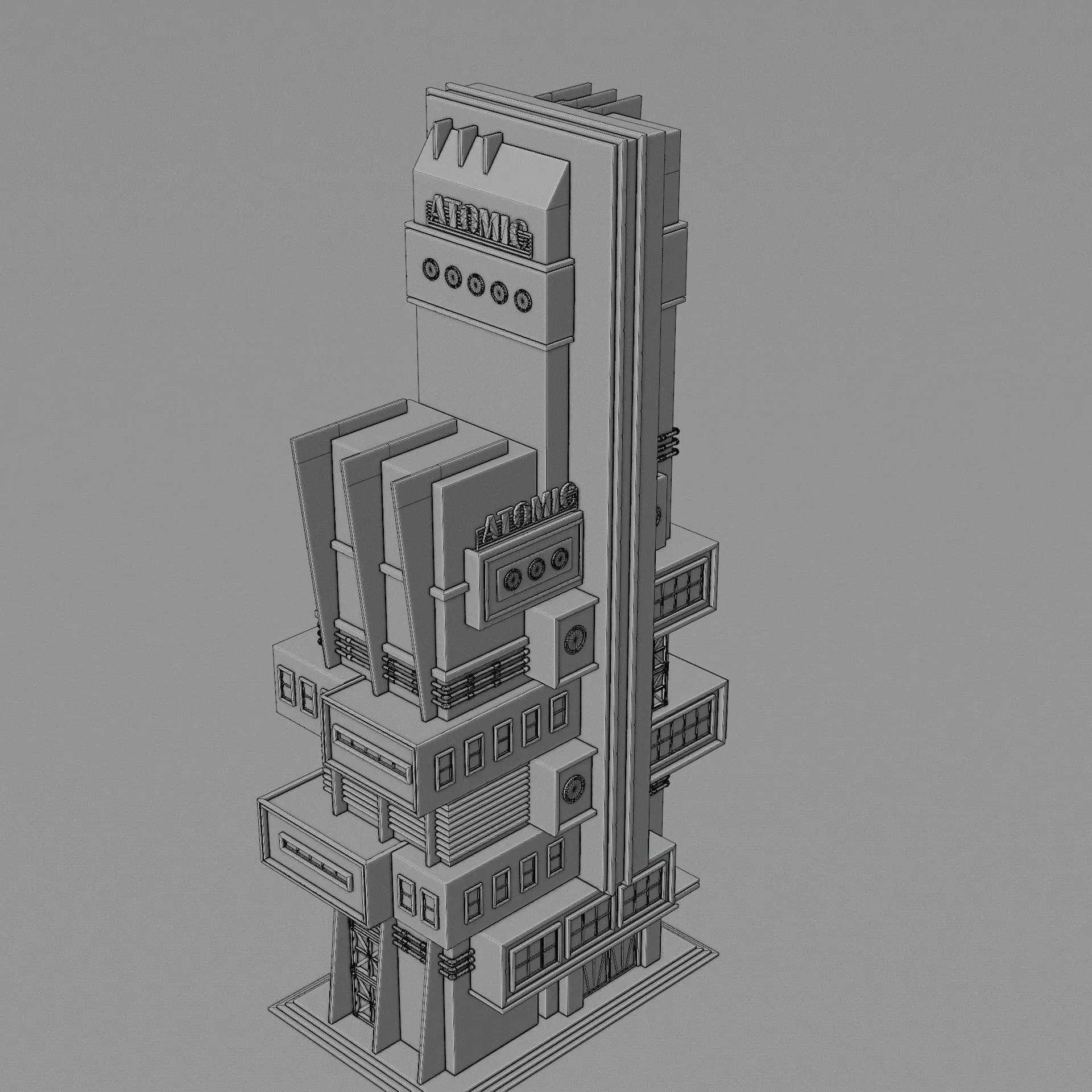 DYSTOPIAN BRUTALIST BUILDING SCIFI 08 Low-poly 3D model_15