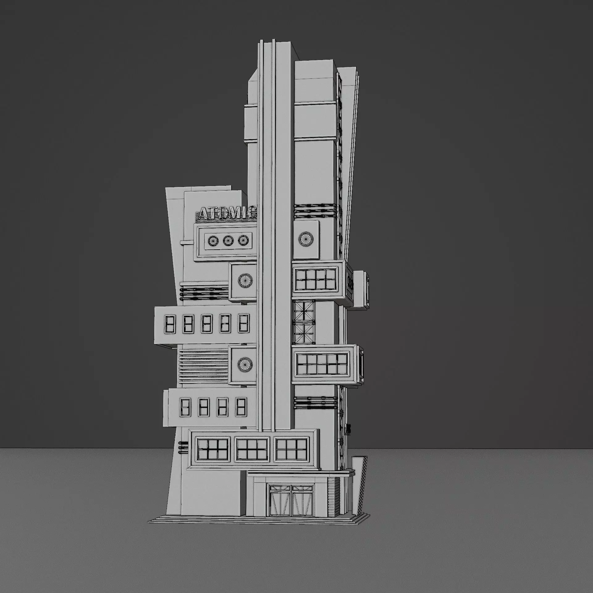 DYSTOPIAN BRUTALIST BUILDING SCIFI 08 Low-poly 3D model_13