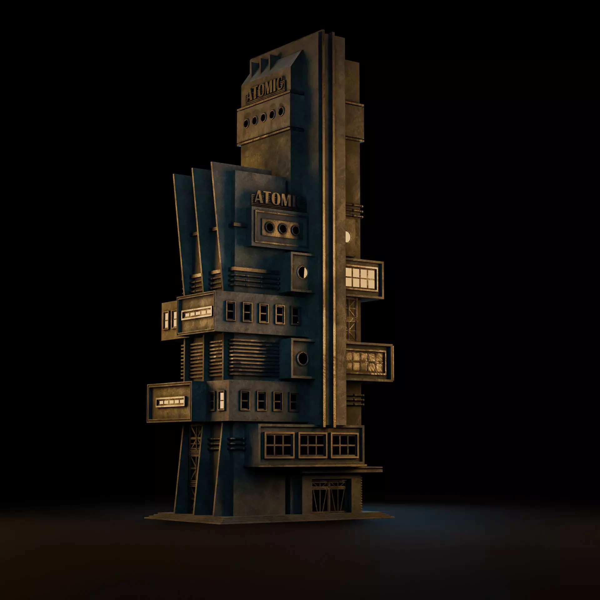DYSTOPIAN BRUTALIST BUILDING SCIFI 08 Low-poly 3D model_5