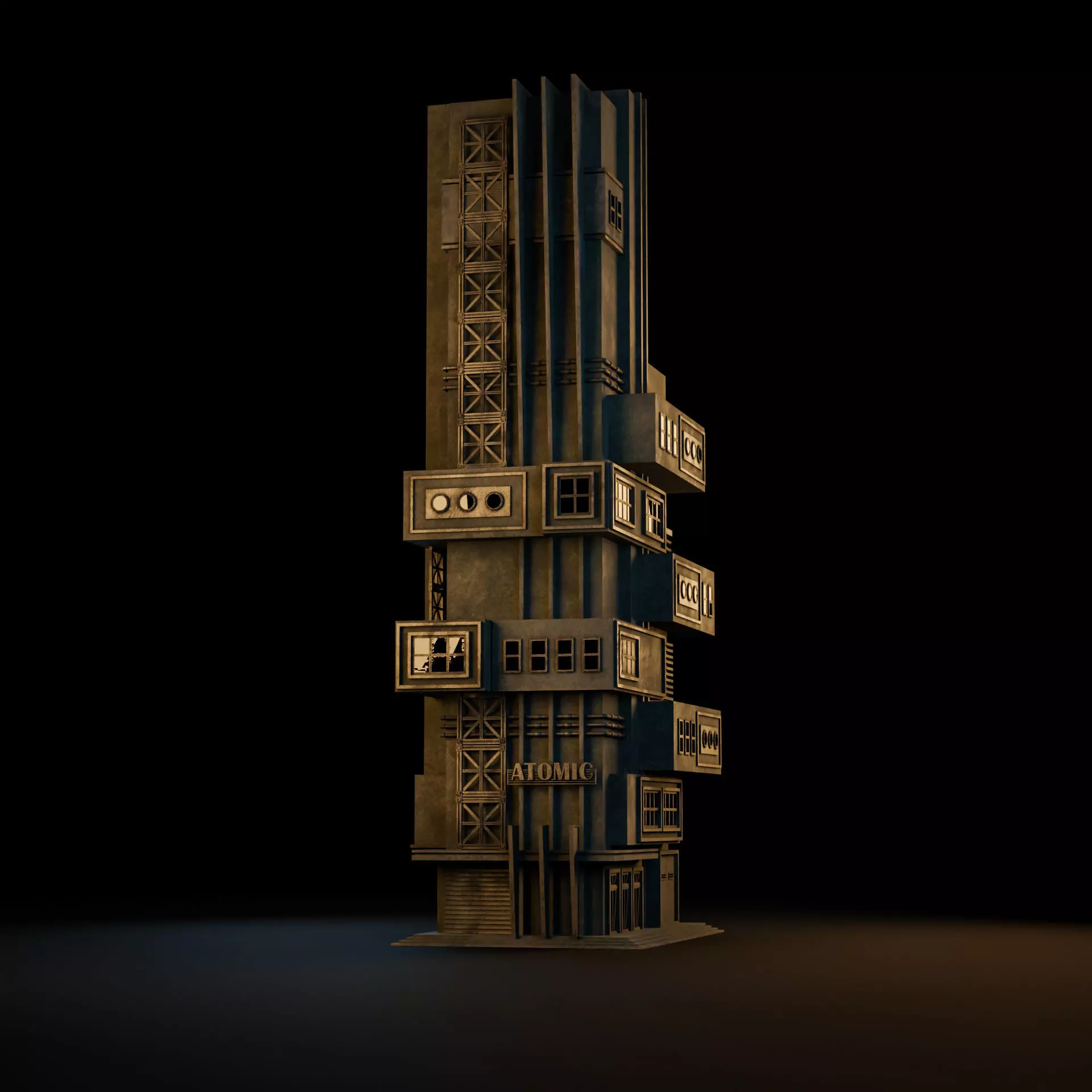 DYSTOPIAN BRUTALIST BUILDING SCIFI 08 Low-poly 3D model_8