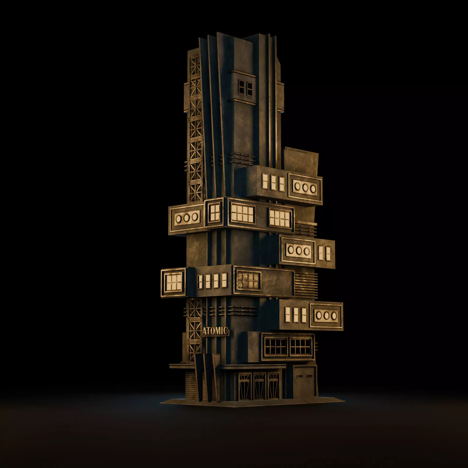 DYSTOPIAN BRUTALIST BUILDING SCIFI 08 Low-poly 3D model_9