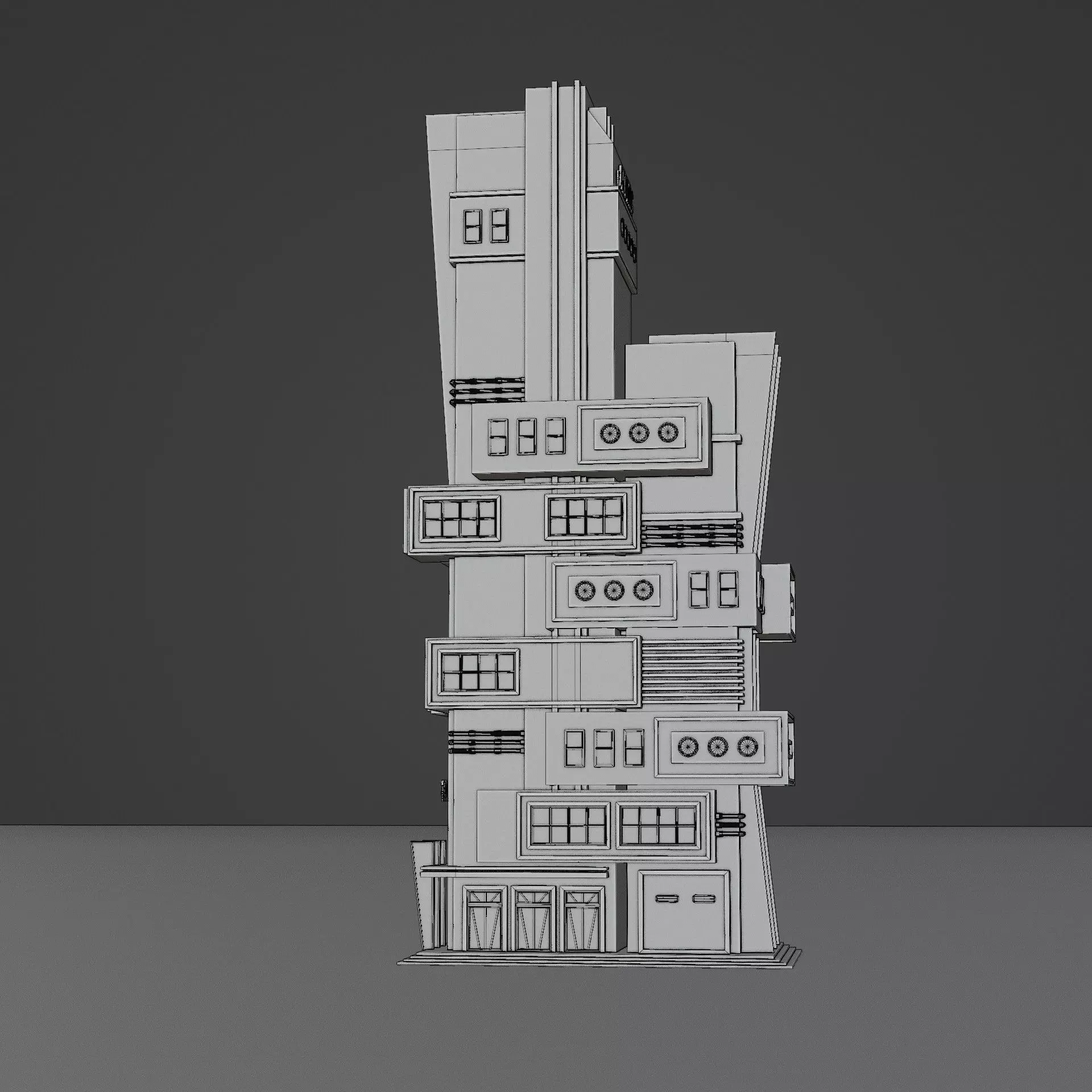 DYSTOPIAN BRUTALIST BUILDING SCIFI 08 Low-poly 3D model_12
