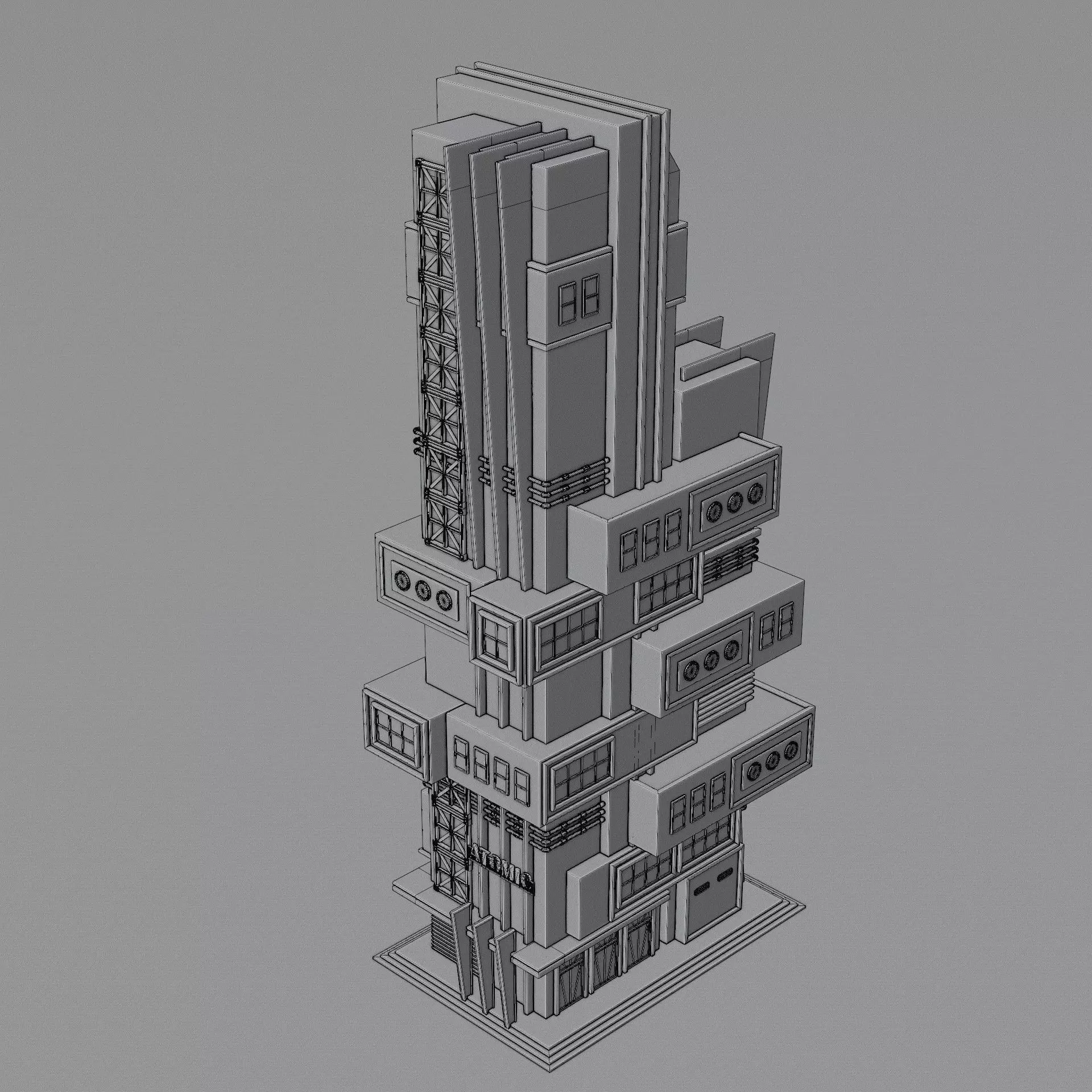 DYSTOPIAN BRUTALIST BUILDING SCIFI 08 Low-poly 3D model_14
