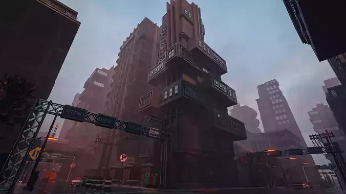 DYSTOPIAN BRUTALIST BUILDING SCIFI 08 Low-poly 3D model