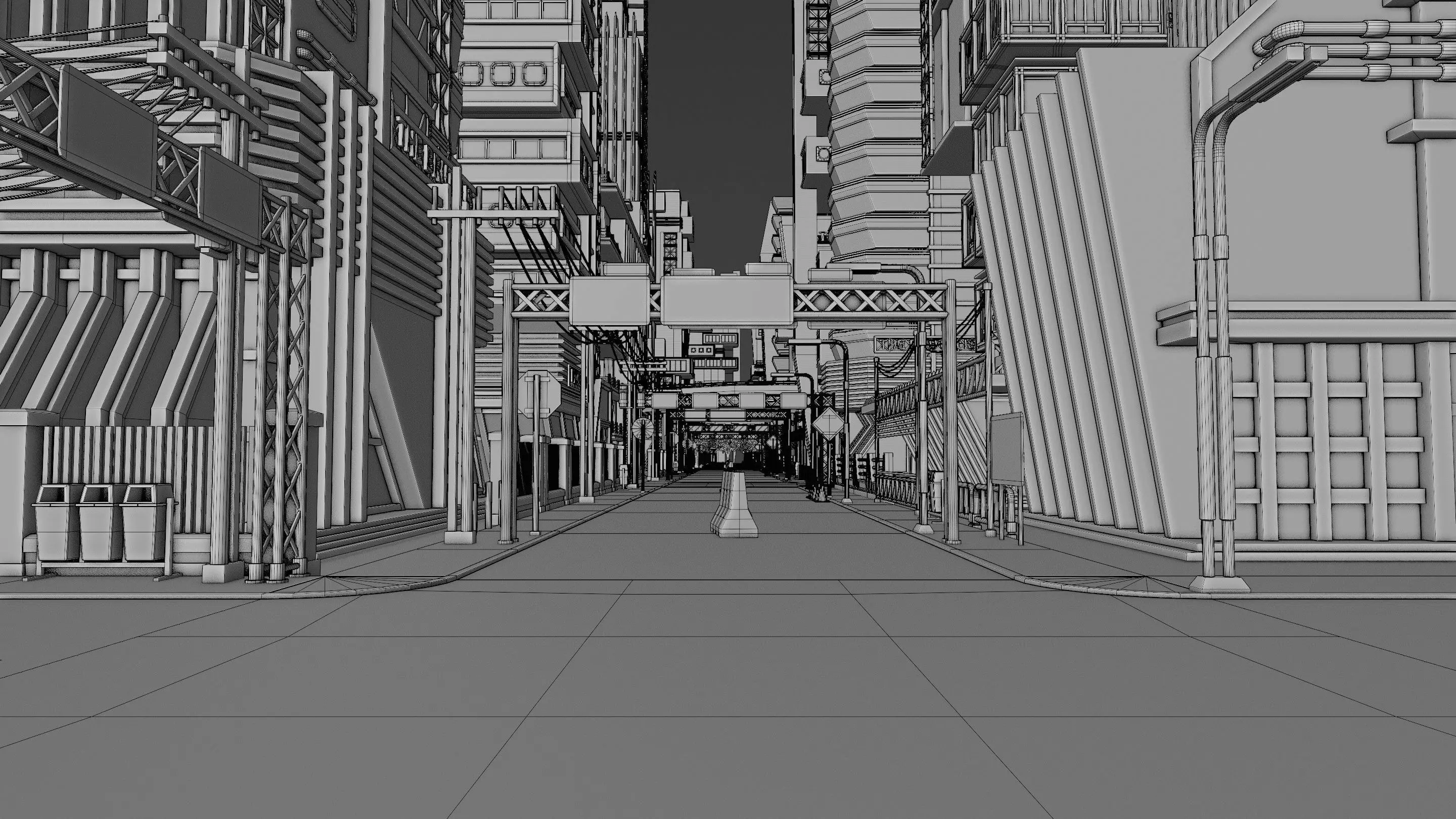 DYSTOPIAN BRUTALIST CITY SCENE Low-poly 3D model_46