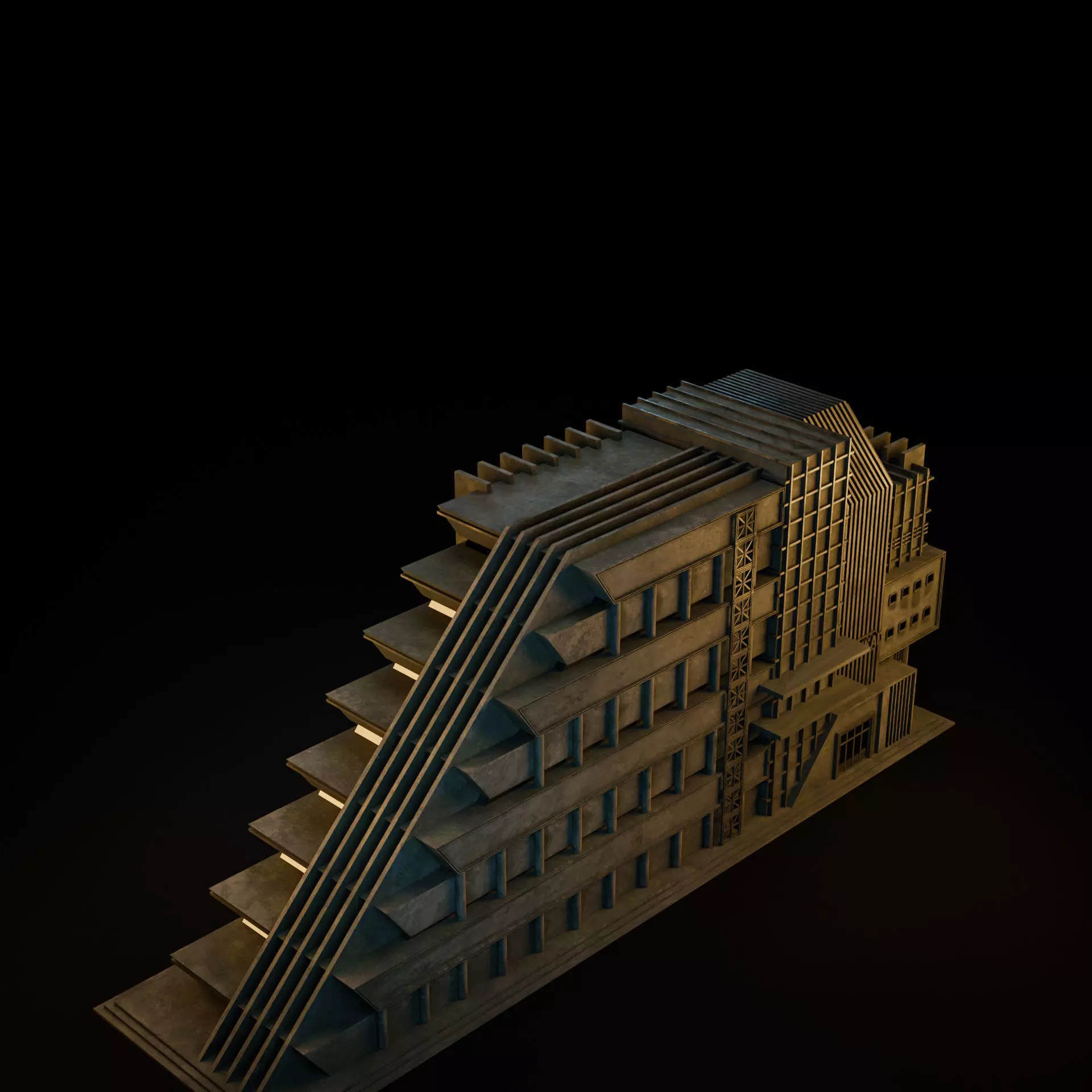 DYSTOPIAN BRUTALIST CITY SCENE Low-poly 3D model_36