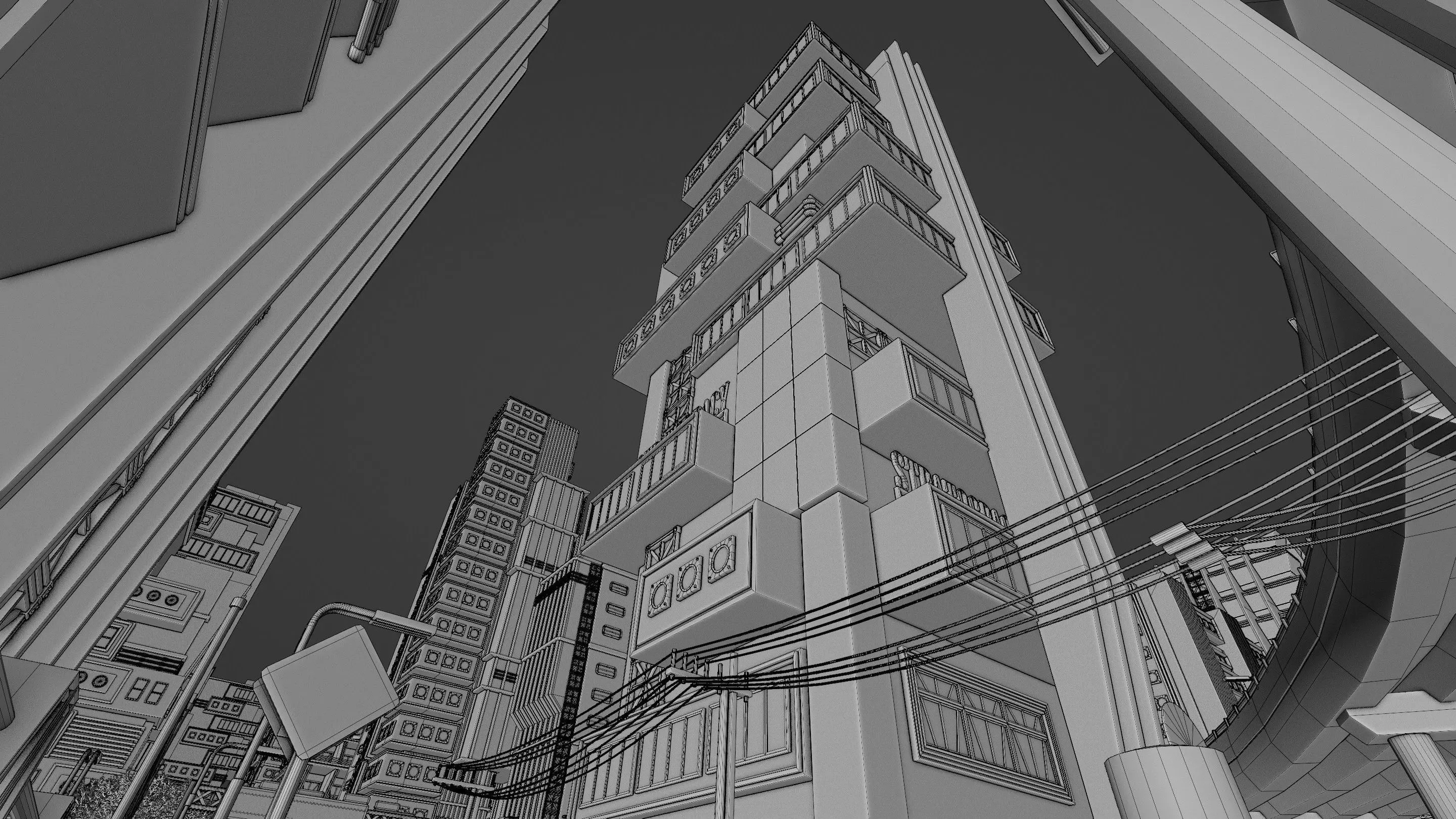 DYSTOPIAN BRUTALIST CITY SCENE Low-poly 3D model_41