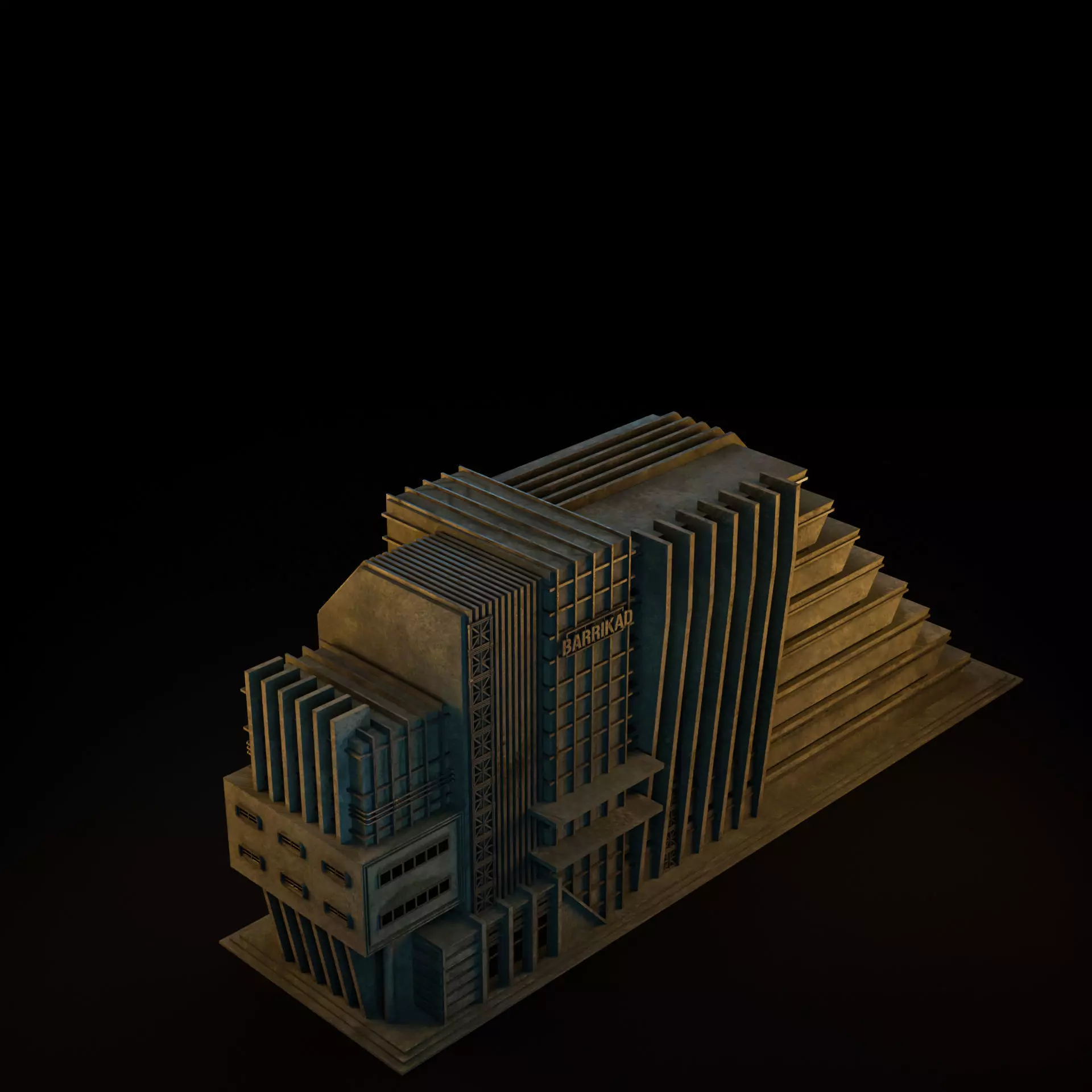 DYSTOPIAN BRUTALIST CITY SCENE Low-poly 3D model_35