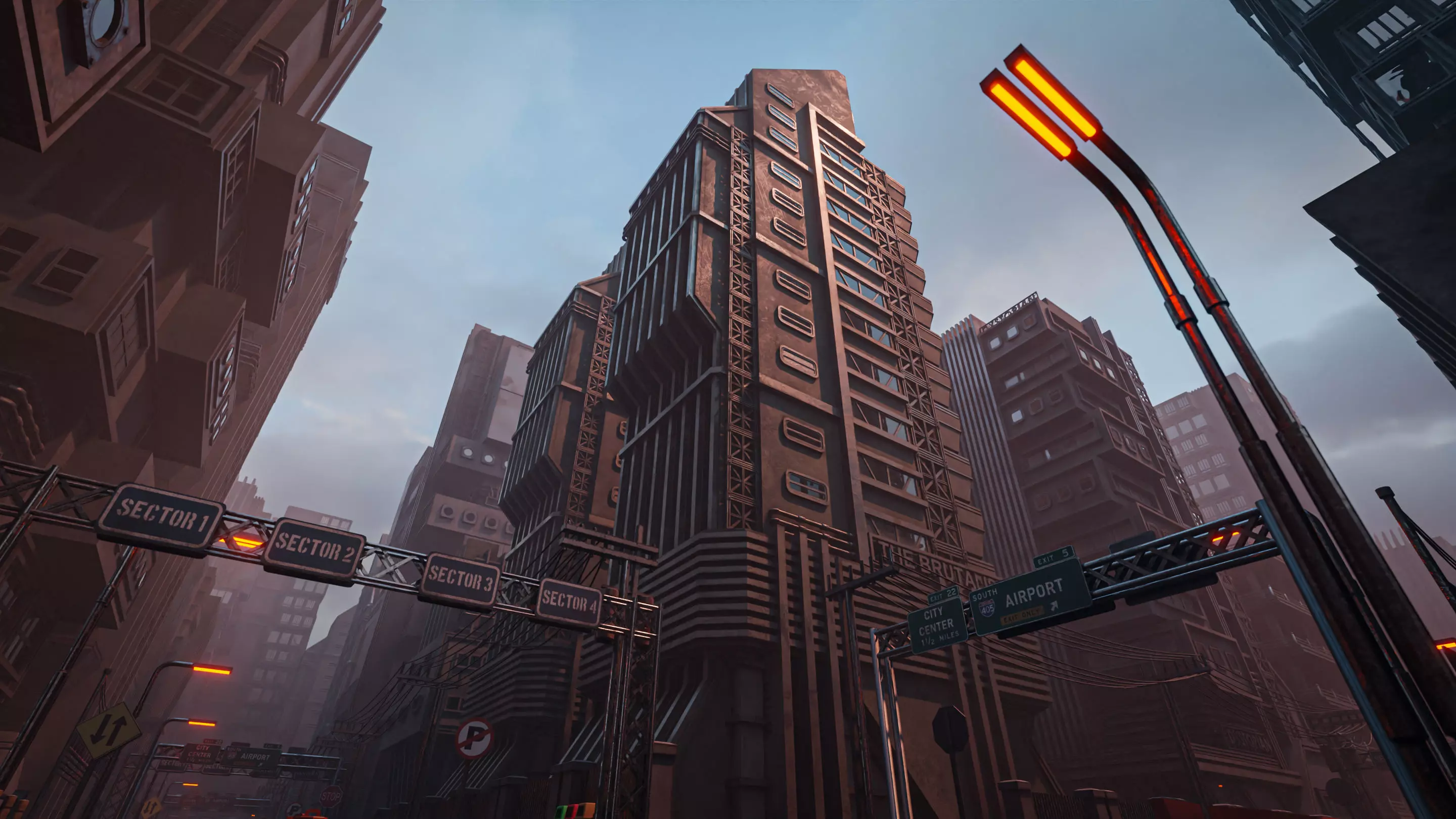 DYSTOPIAN BRUTALIST CITY SCENE Low-poly 3D model_7