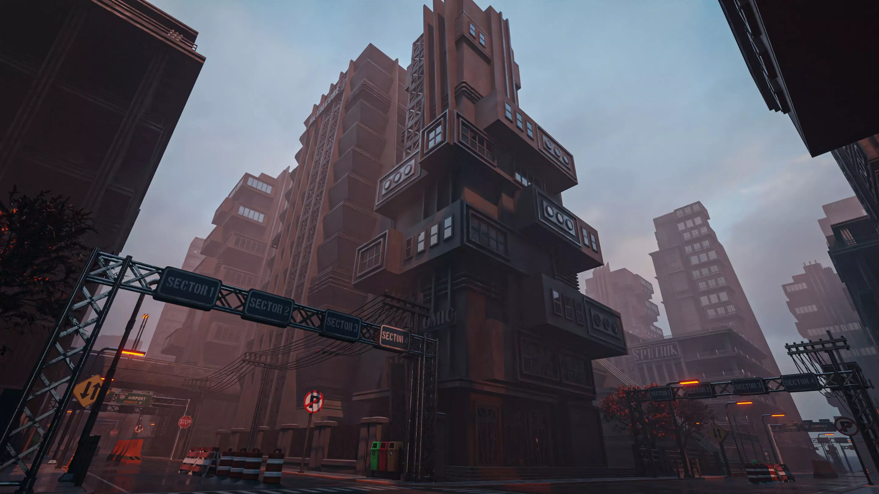 DYSTOPIAN BRUTALIST CITY SCENE Low-poly 3D model_22