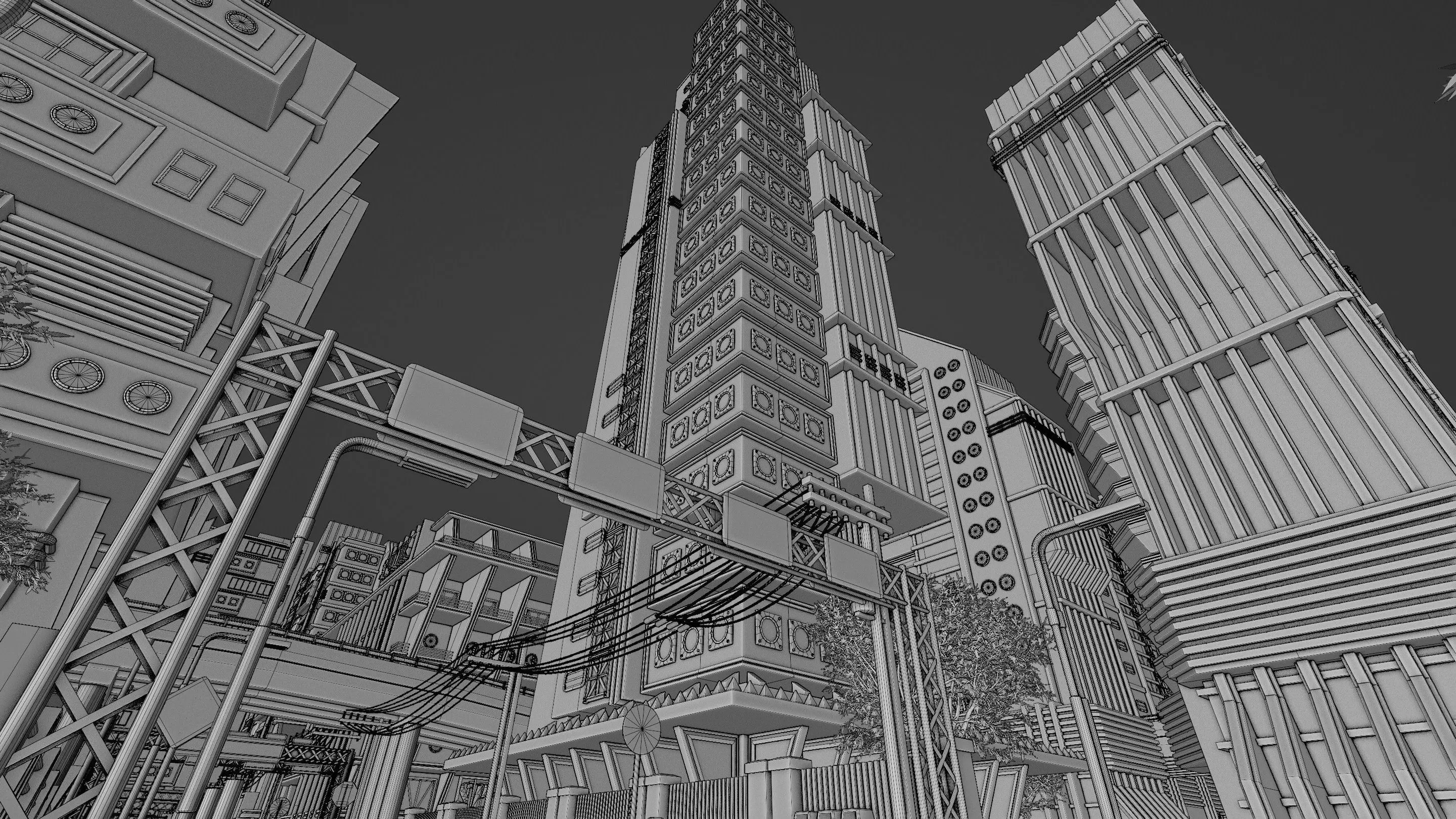 DYSTOPIAN BRUTALIST CITY SCENE Low-poly 3D model_58