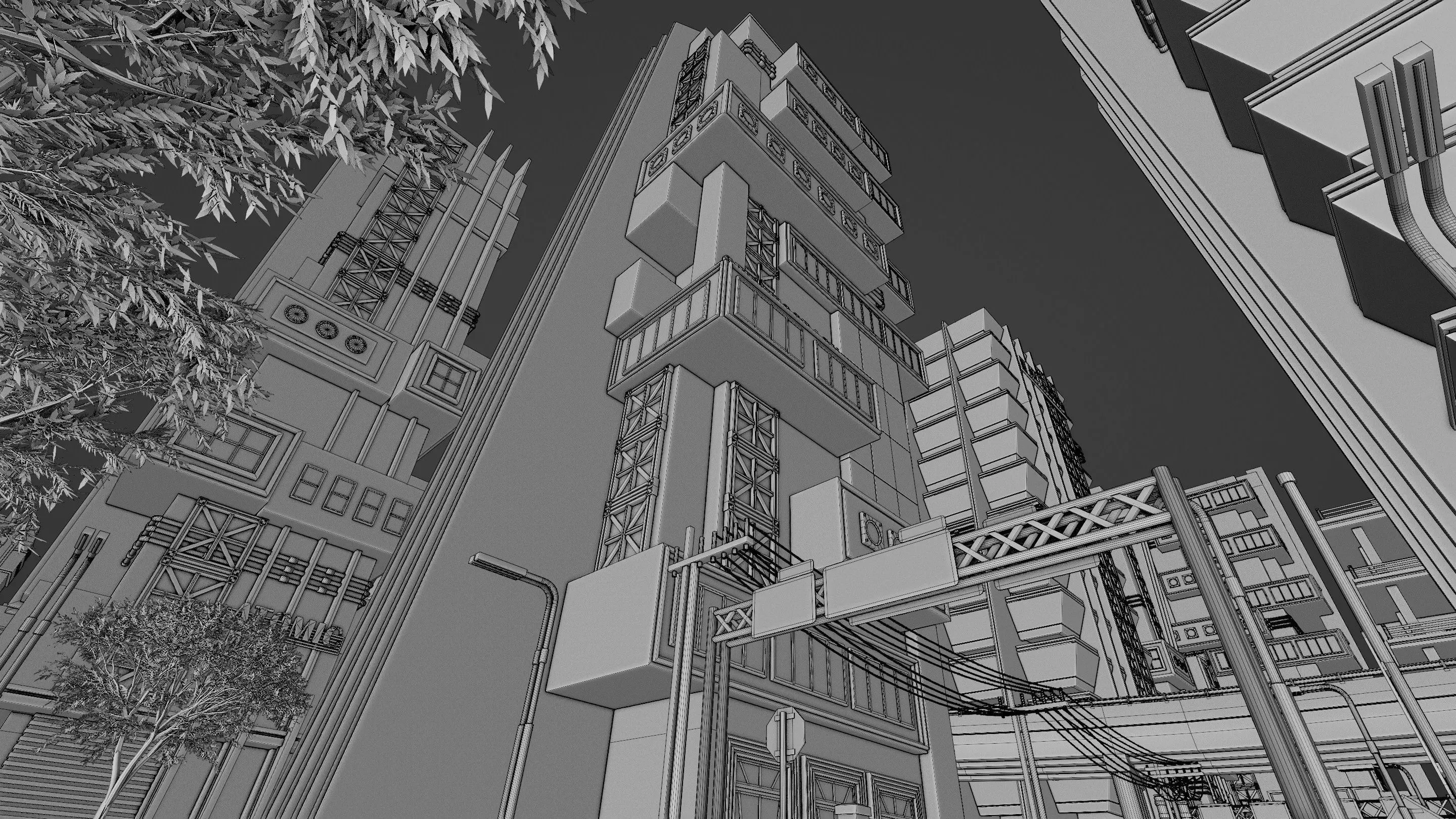 DYSTOPIAN BRUTALIST CITY SCENE Low-poly 3D model_53