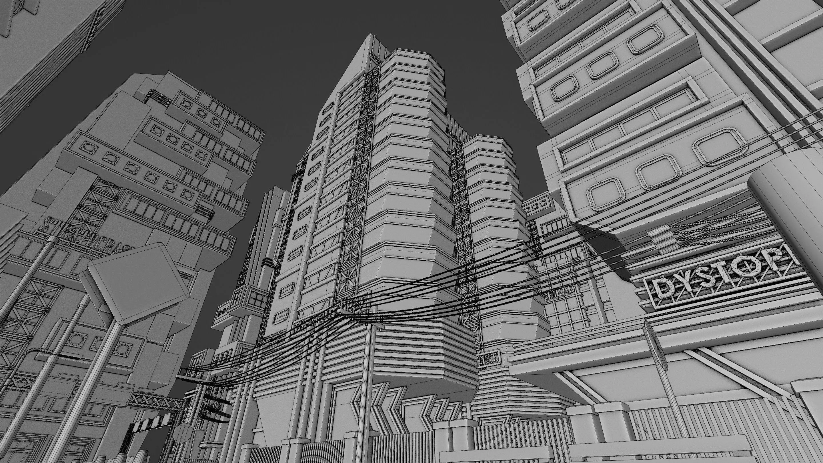 DYSTOPIAN BRUTALIST CITY SCENE Low-poly 3D model_62