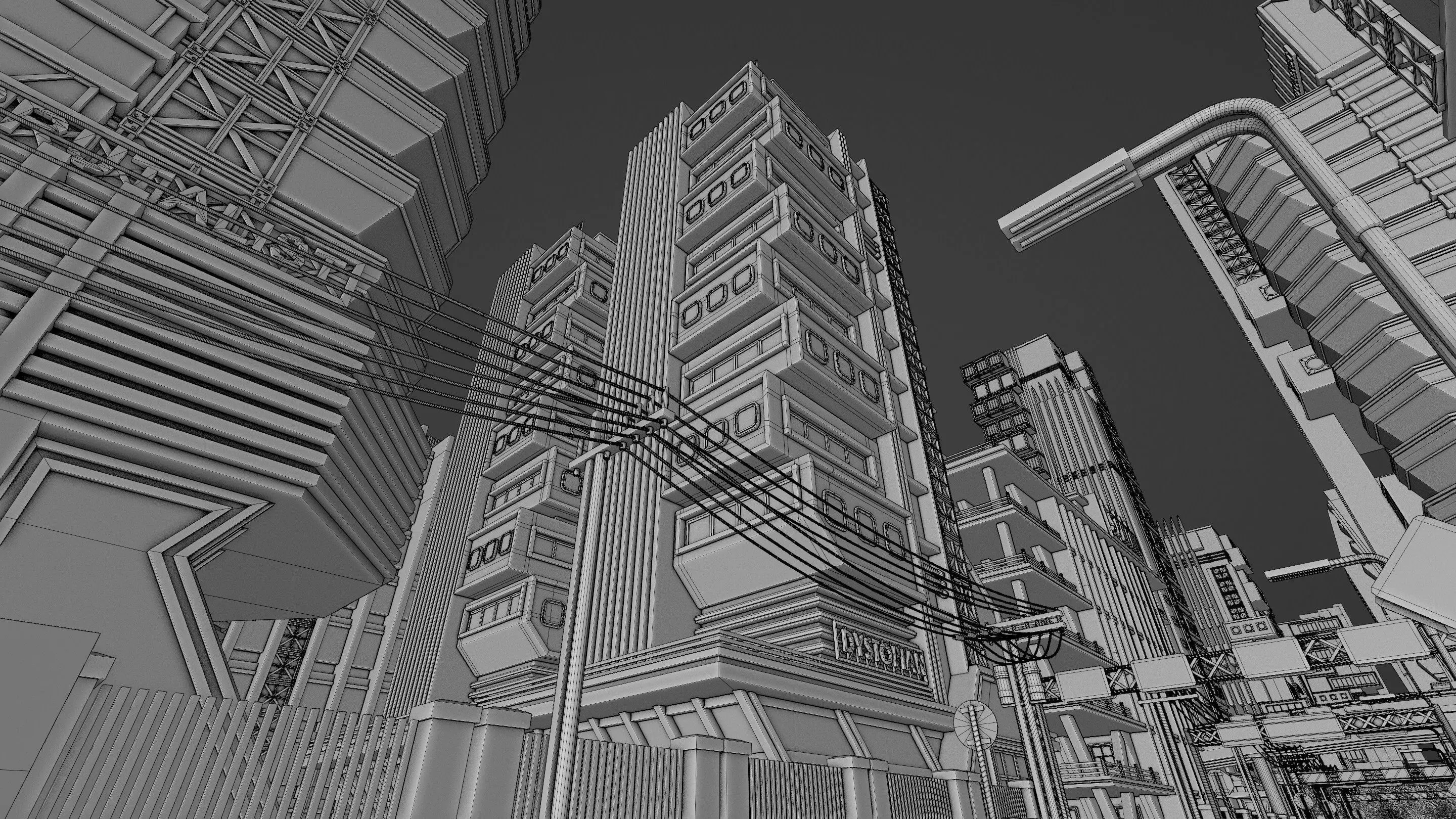 DYSTOPIAN BRUTALIST CITY SCENE Low-poly 3D model_63