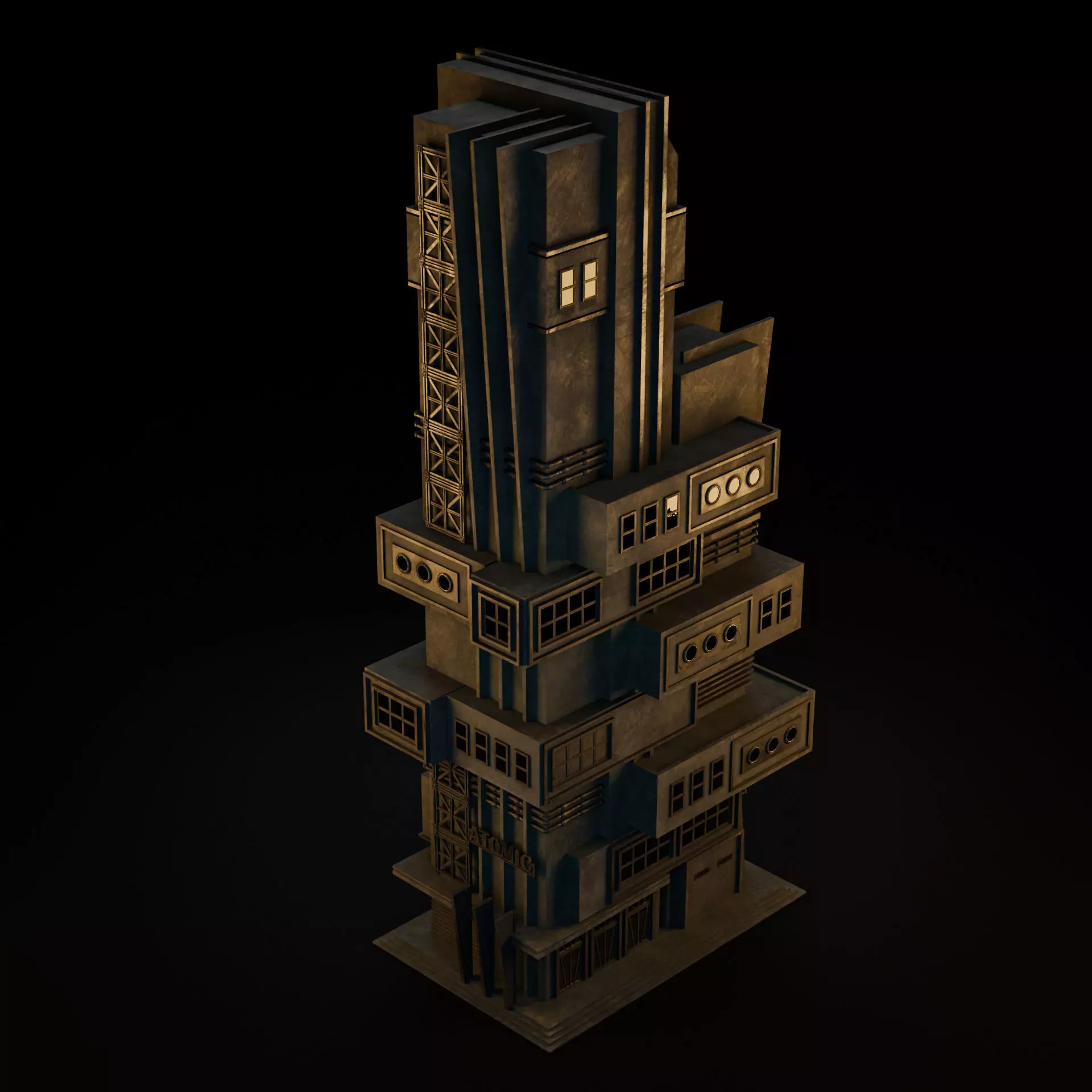 DYSTOPIAN BRUTALIST CITY SCENE Low-poly 3D model_37