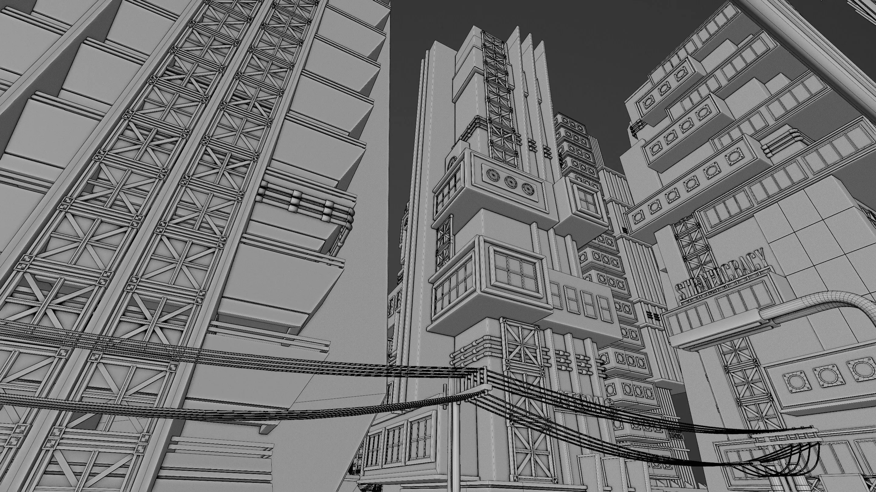 DYSTOPIAN BRUTALIST CITY SCENE Low-poly 3D model_56